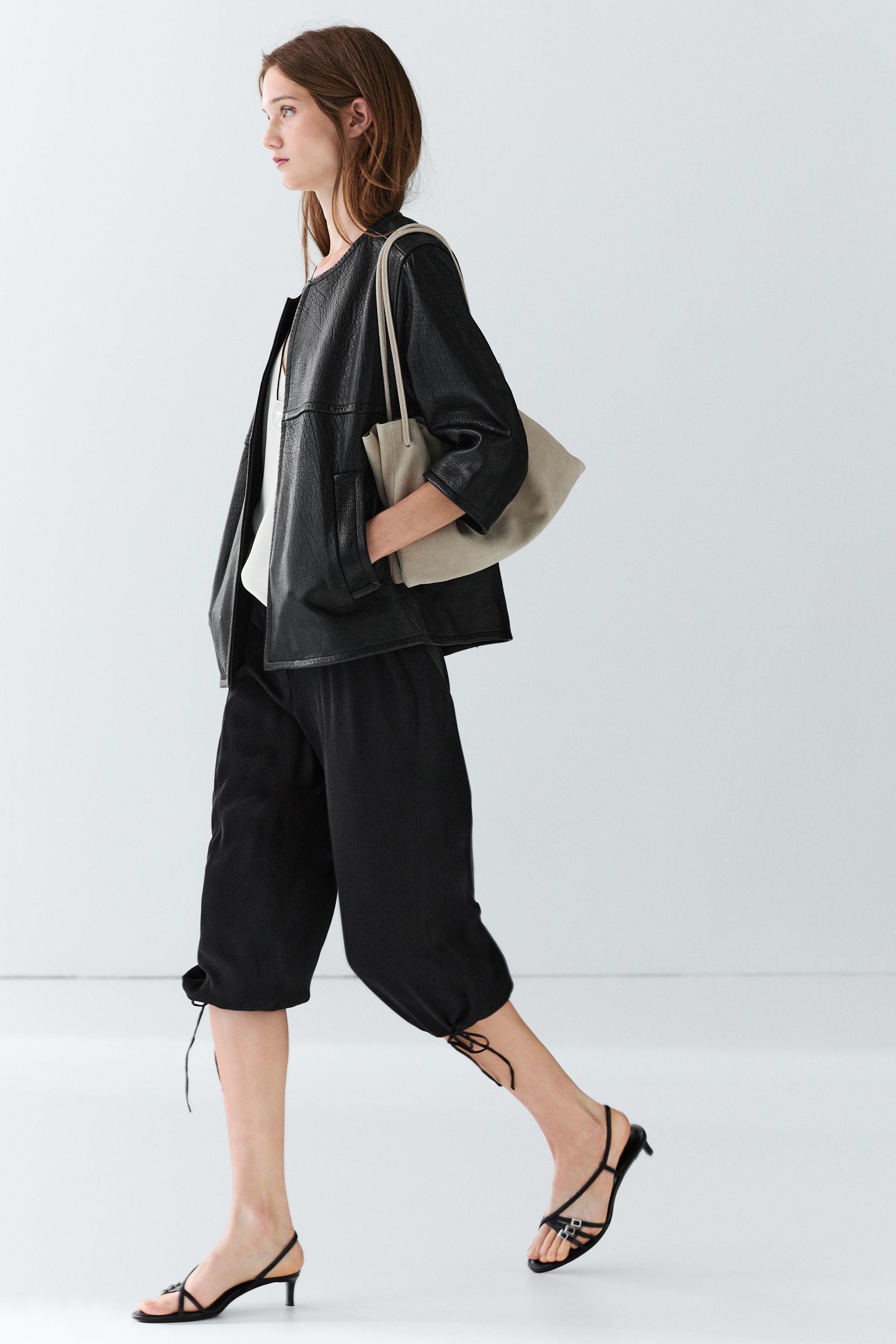 Cropped nappa leather jacket — BLACK (alternate view)