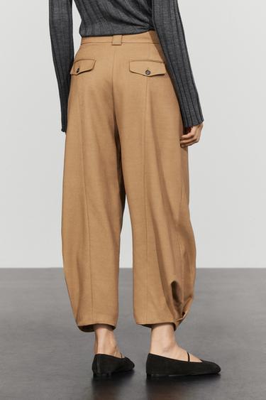 Wool blend pants with pleated detail — CAMEL 8