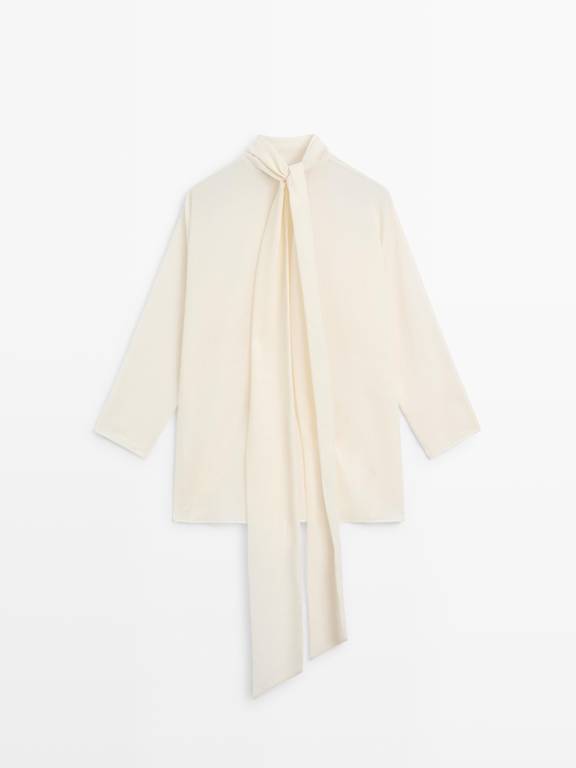 Flowing blouse with tie detail - STUDIO — CREAM