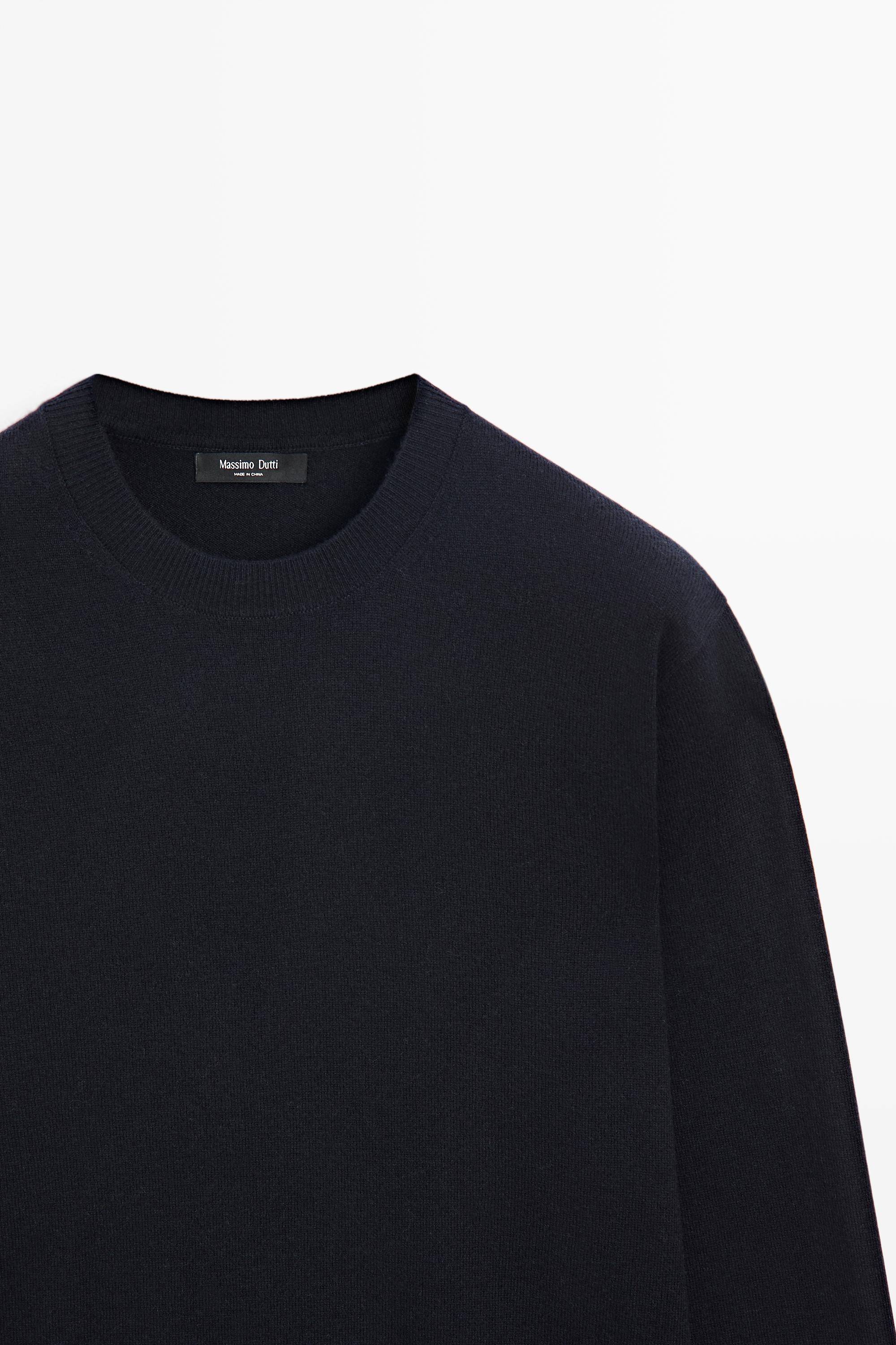Wool blend round neck knit sweater — NAVY BLUE