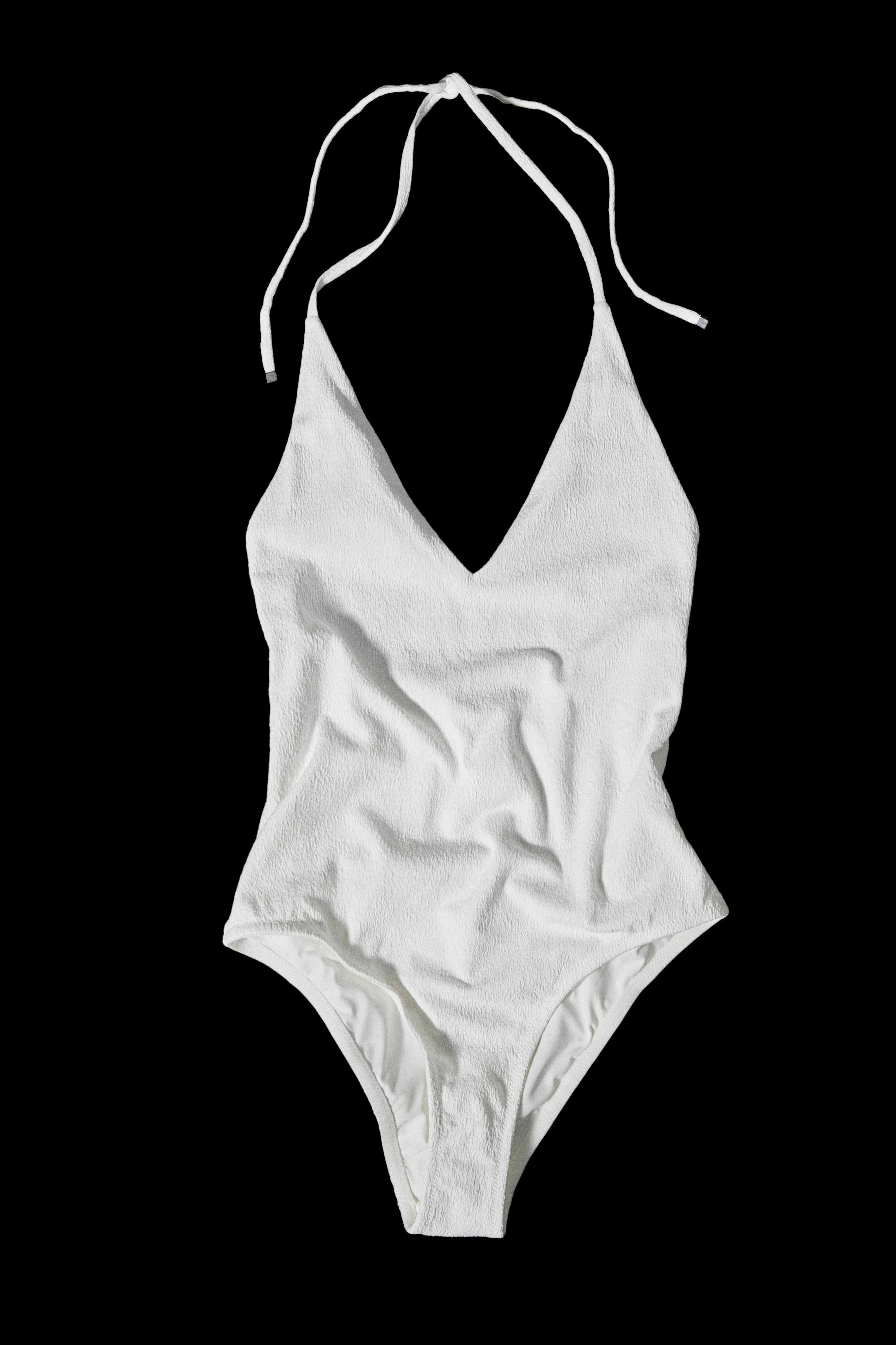 Textured V-neck swimsuit — Off white