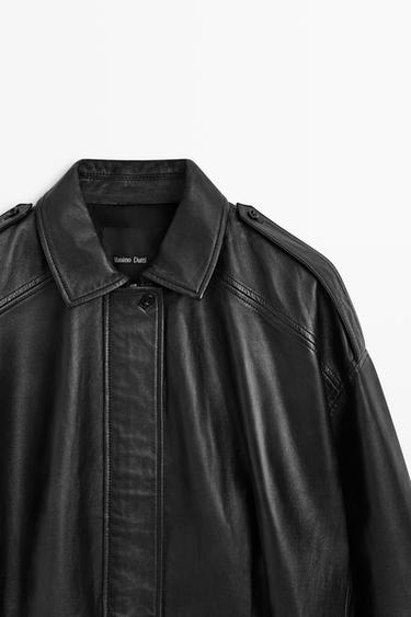 Nappa leather bomber jacket with lapel collar — KHAKI 4