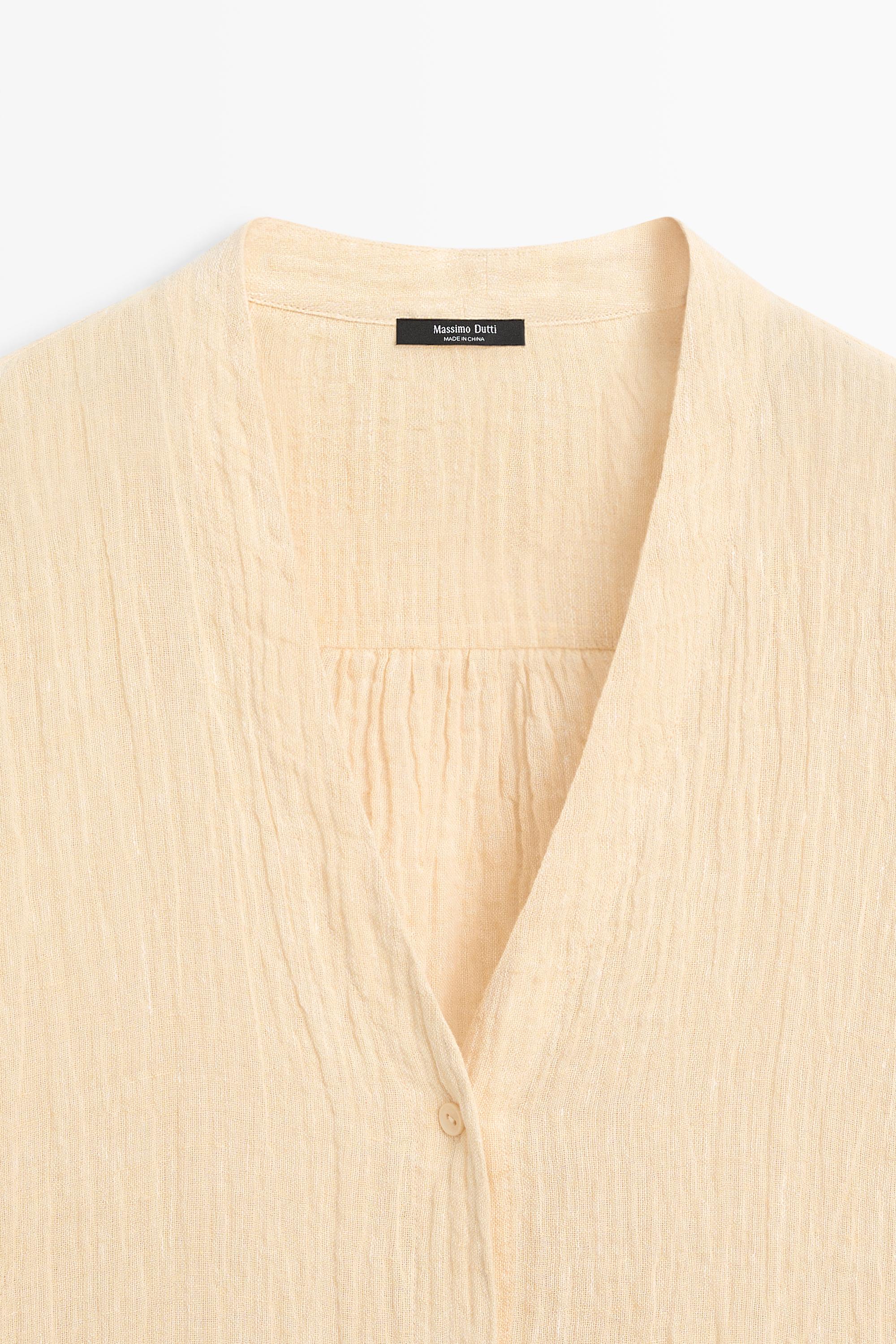 Massimo Dutti Linen Blend Pleated Shirt In White