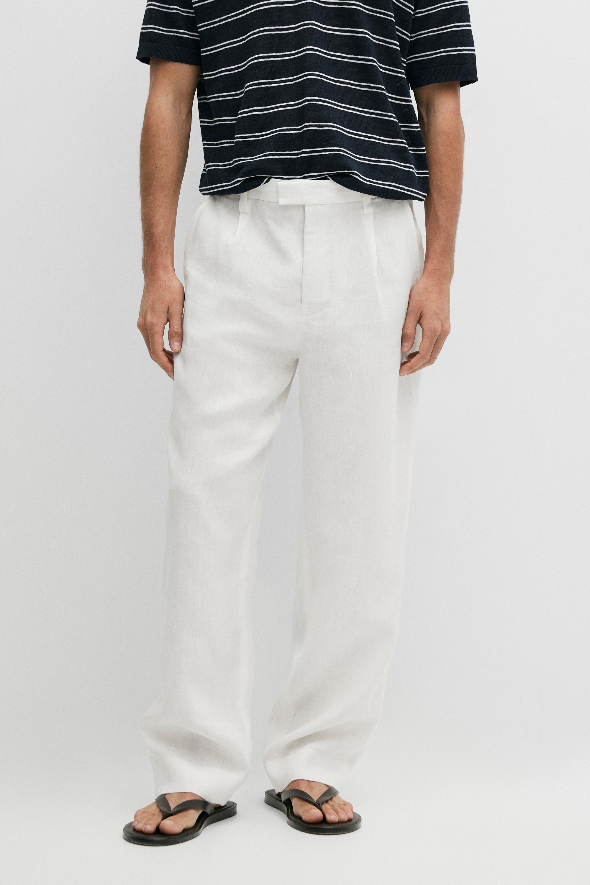 Darted 100% linen trousers — Off white