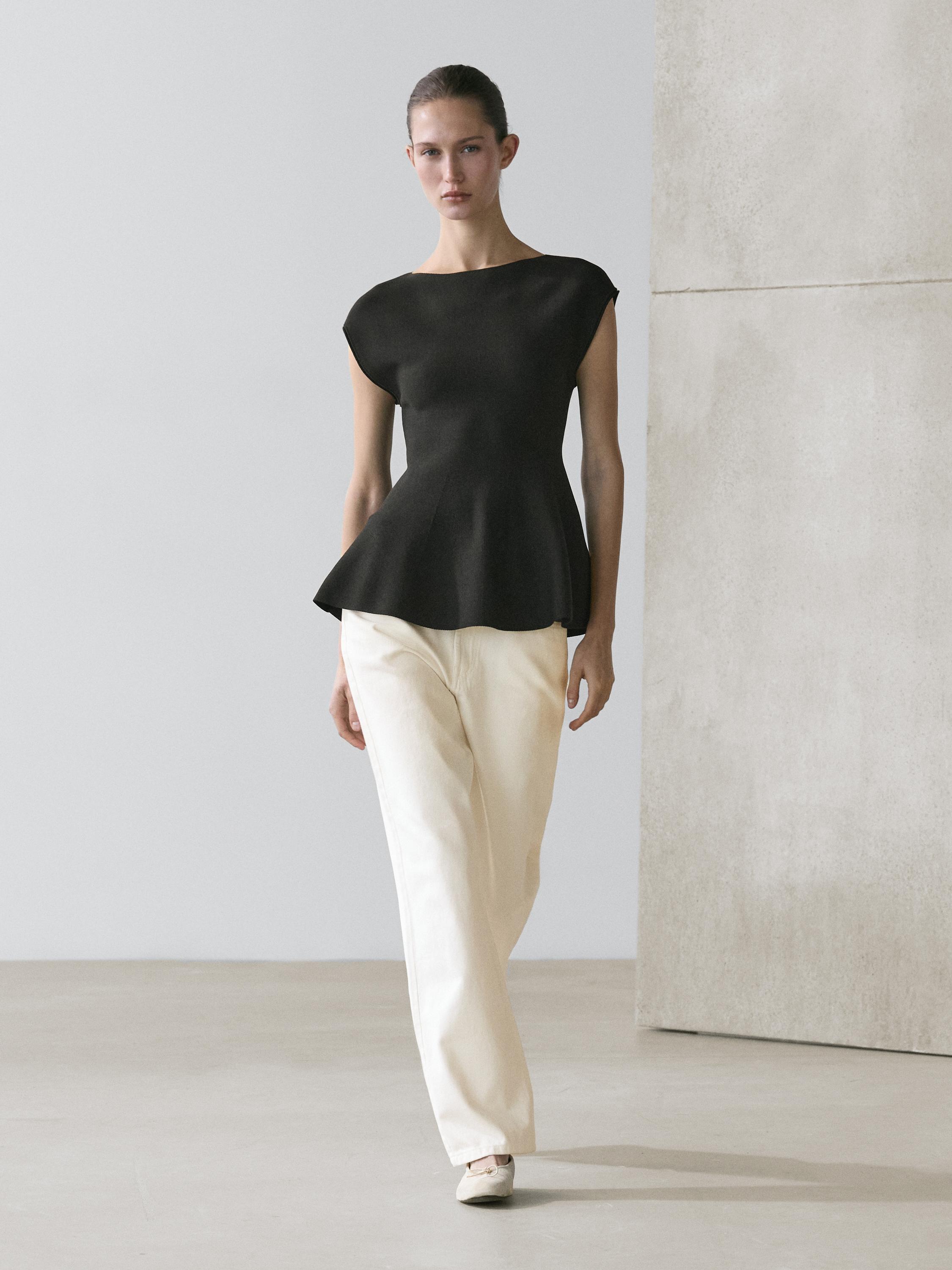Knit top with crew neck — BLACK