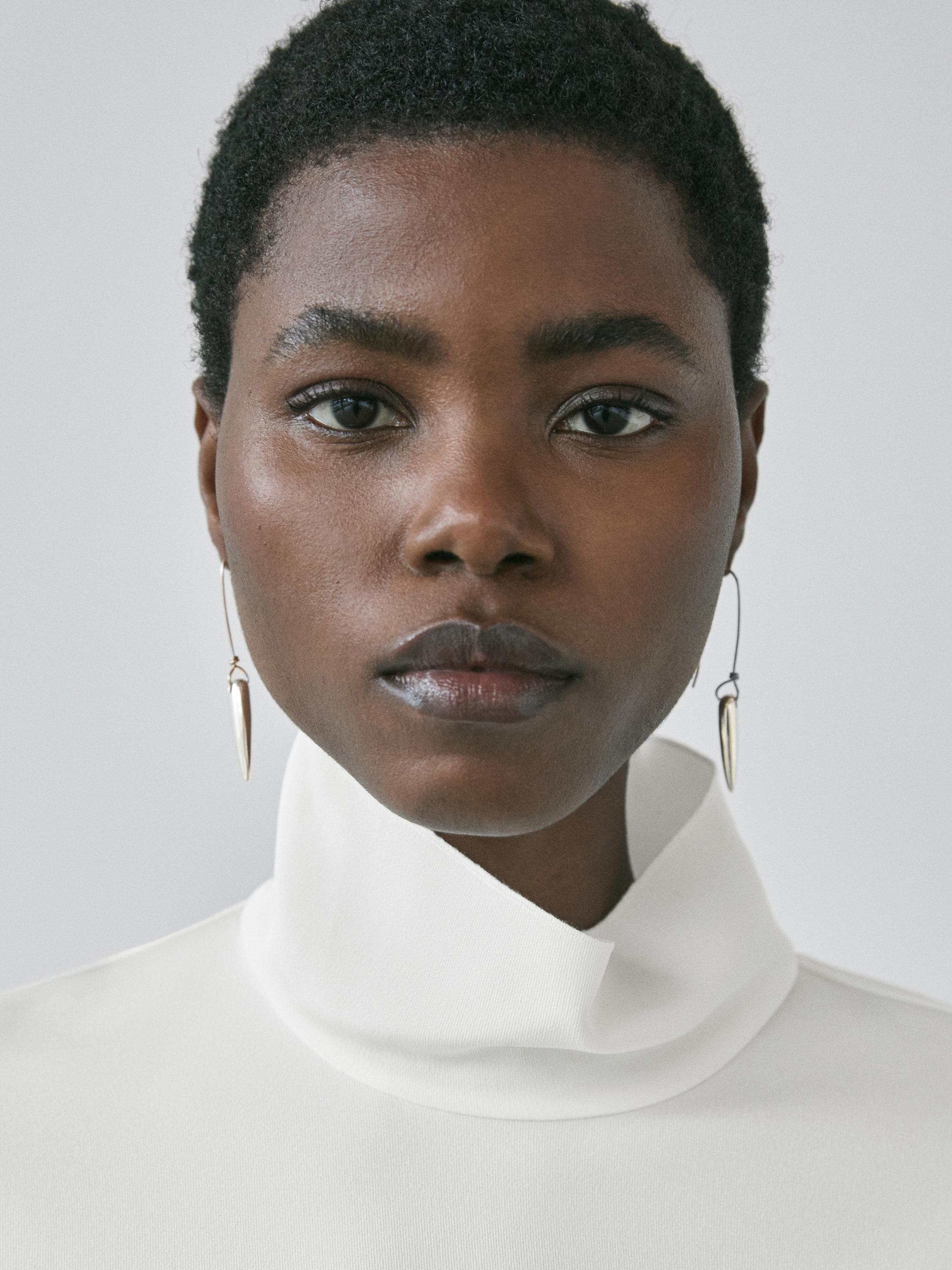 High neck blouse with hem detail — WHITE