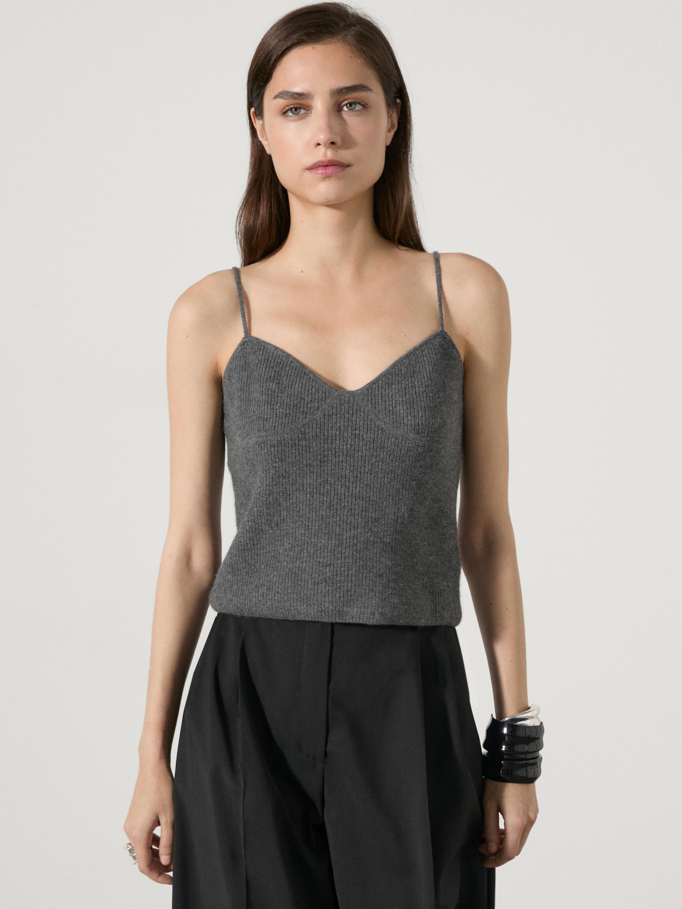 100% cashmere knit strappy top