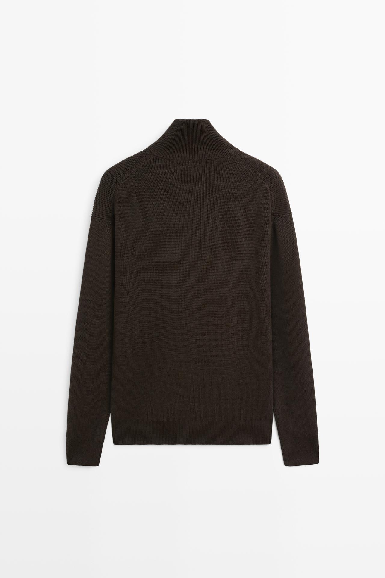100% cotton ribbed knit cardigan — BROWN MARL