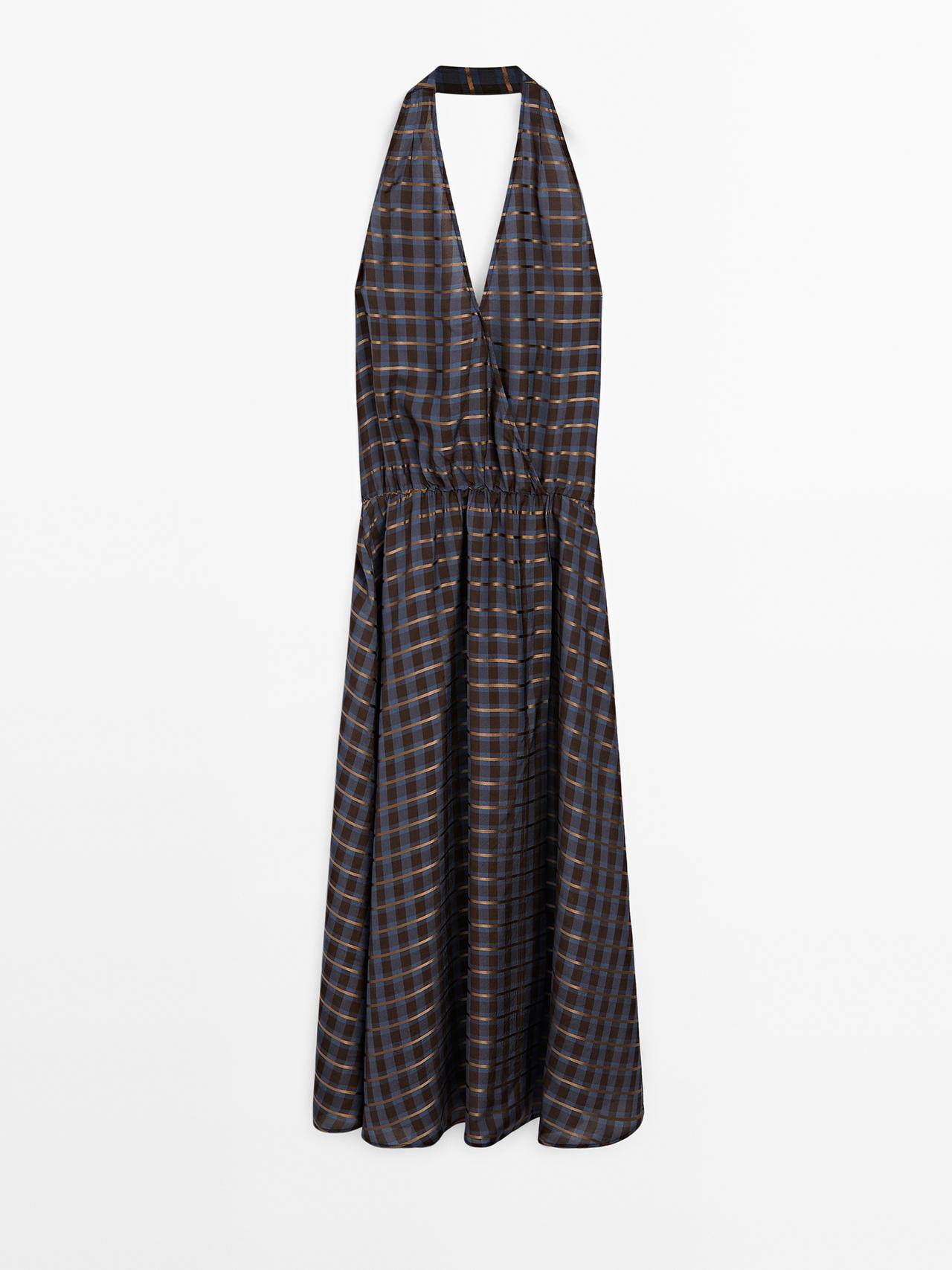 Robe Longue Ample Imprimée À Encolure Américaine - Chocolat - 36 - Massimo Dutti - Femme