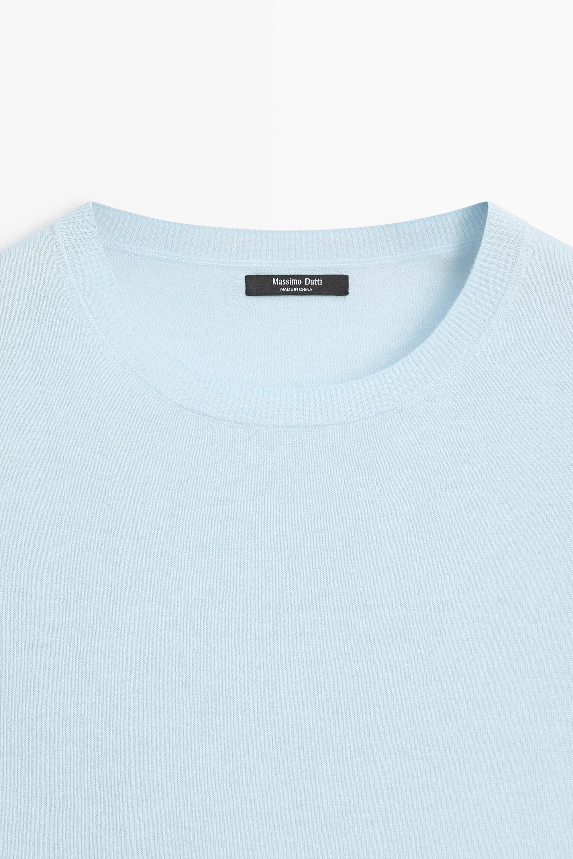 Short-sleeve fine-knit sweater — Light blue