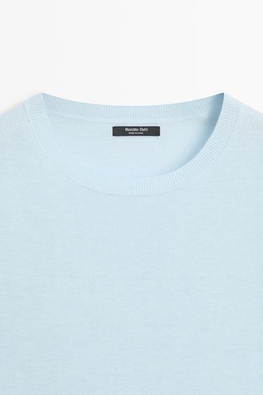 Short-sleeve fine-knit sweater — Light blue 4