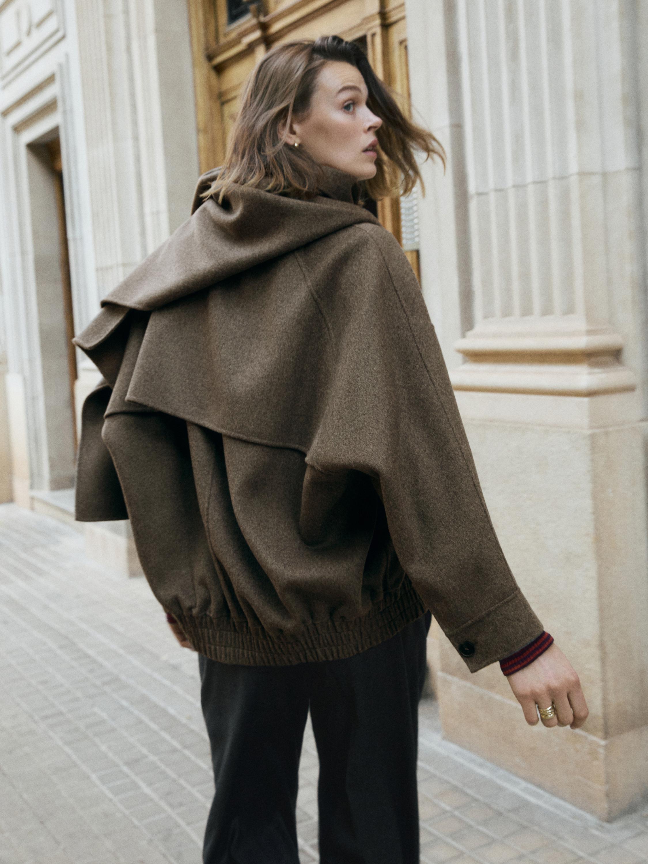 Wool blend bomber jacket with scarf