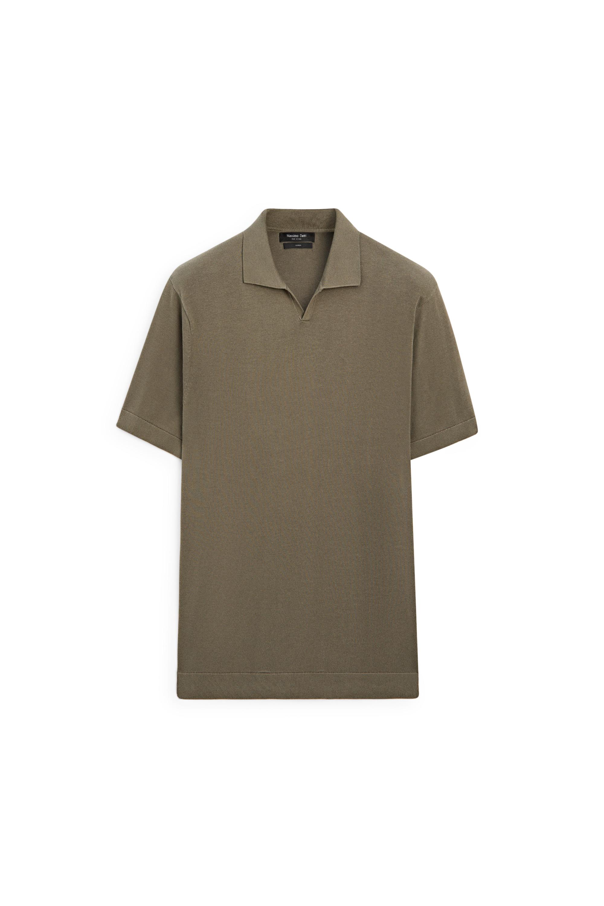 100% cotton V-neck knit polo — Khaki