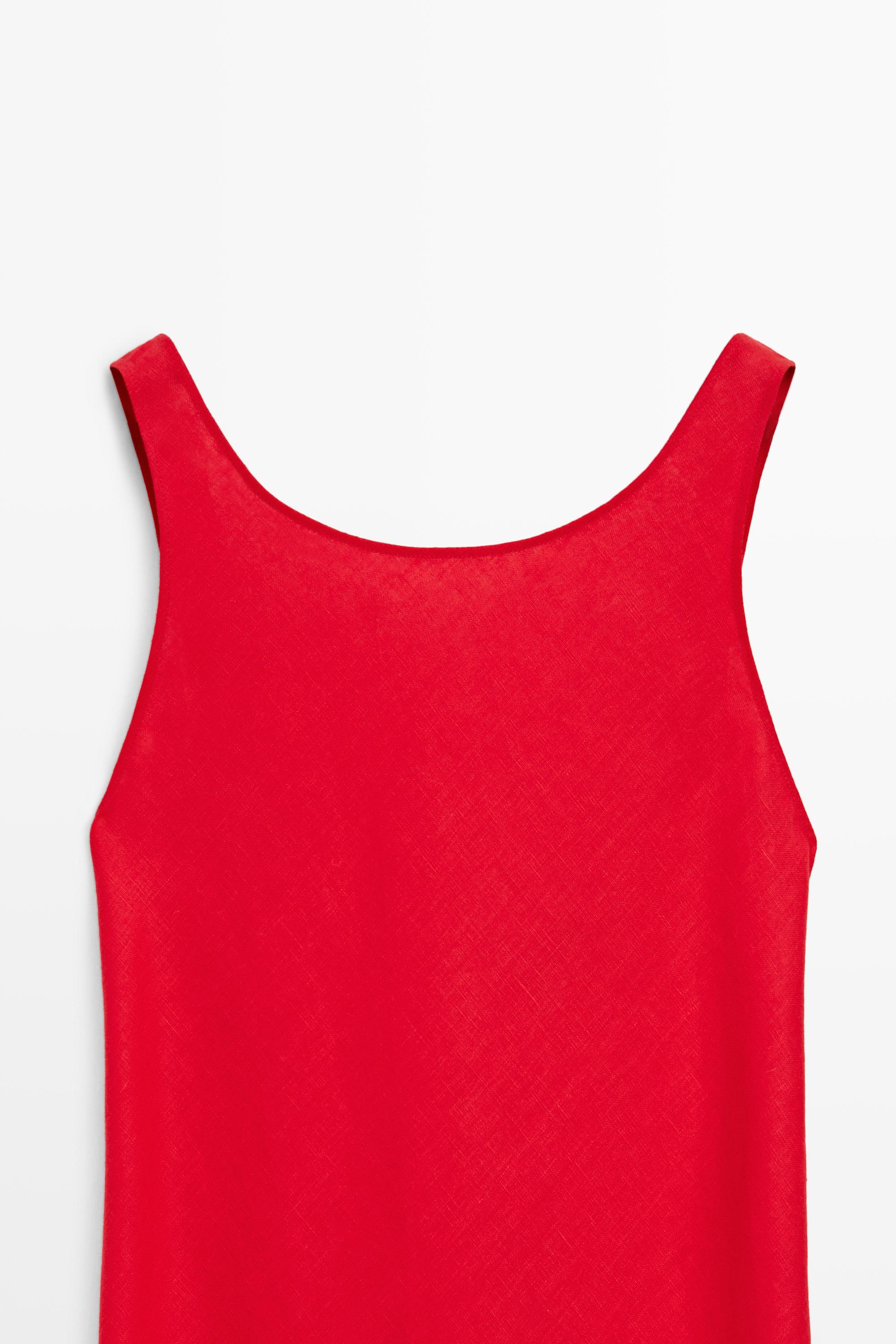 Linen midi dress with open back — RED