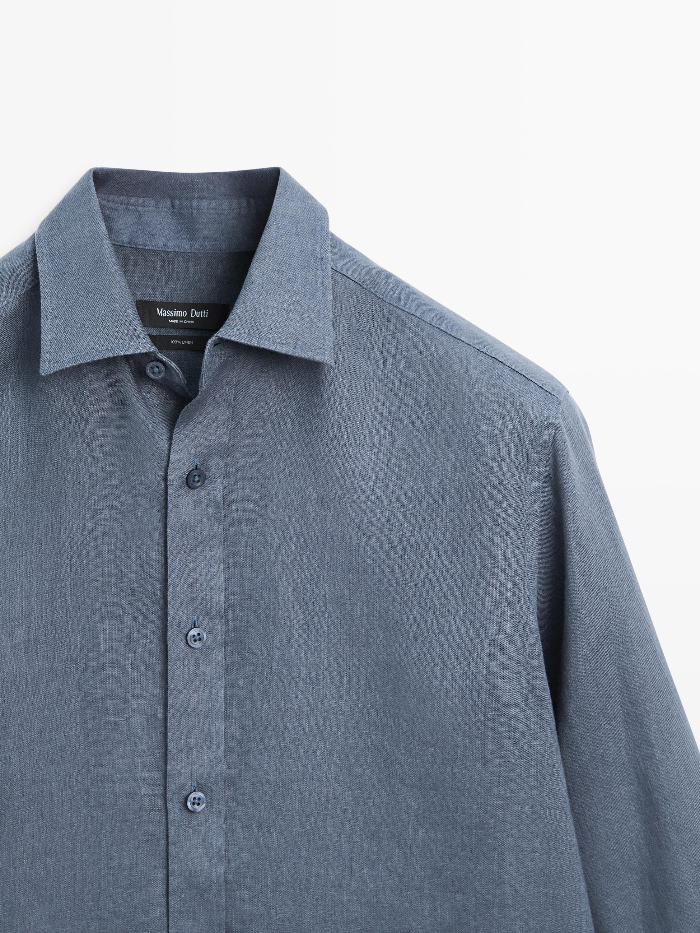 100% linen slim fit shirt — DARK BLUE