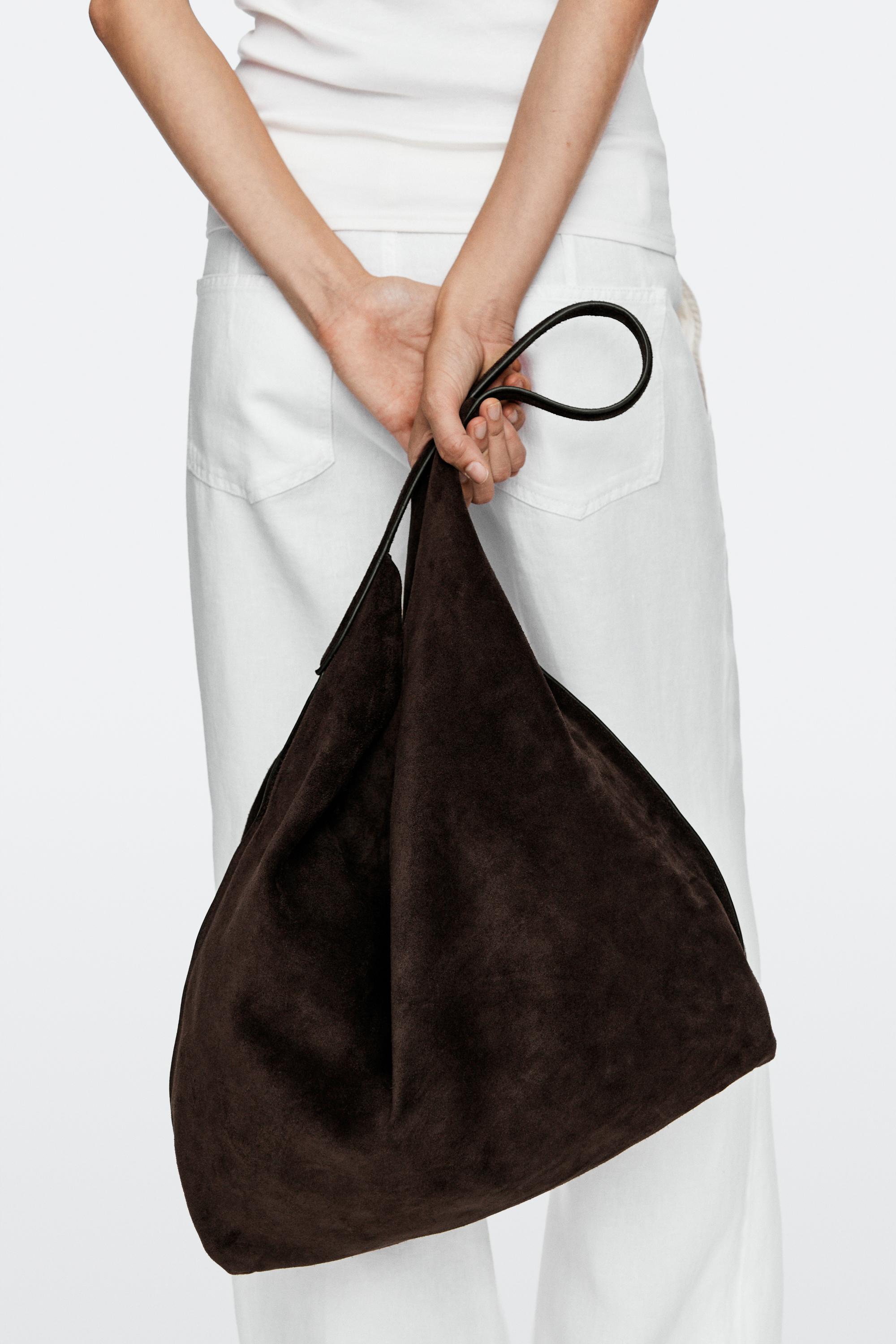 Maxi split suede leather shoulder bag — Chocolate