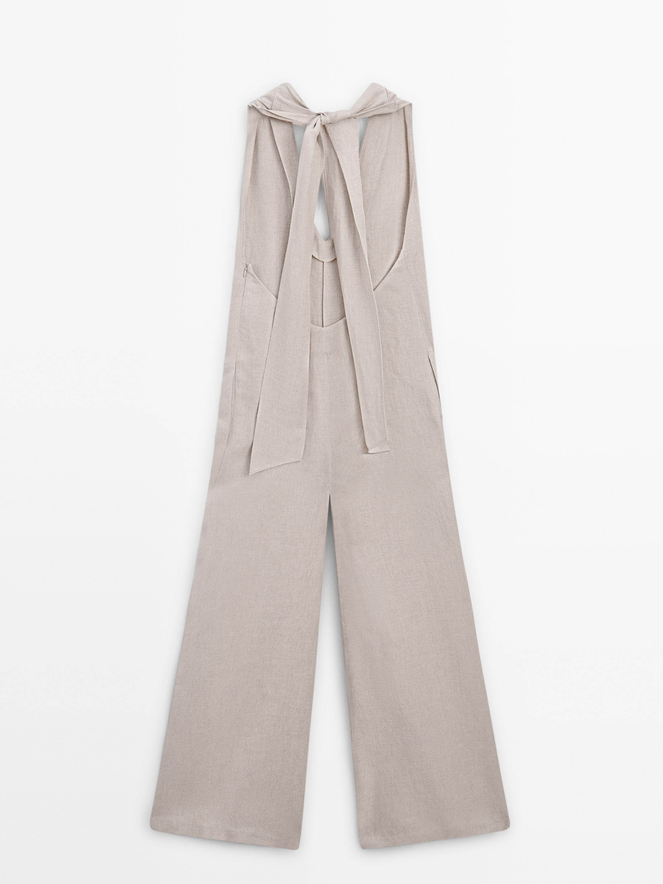 100% linen halter jumpsuit