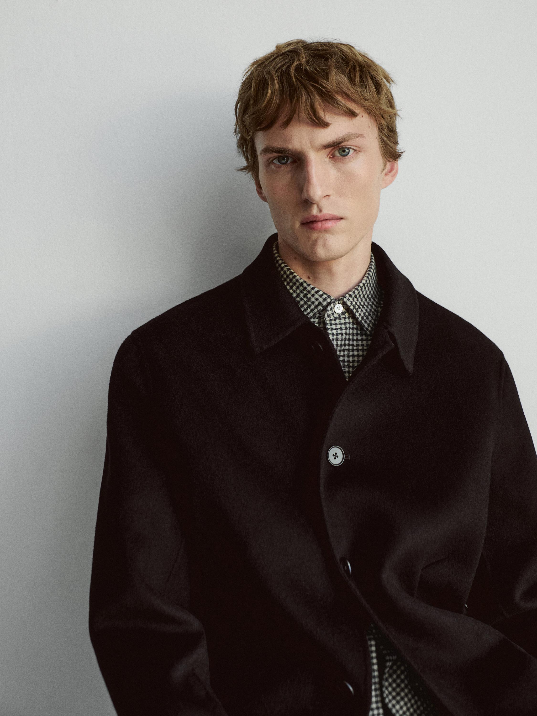 Short wool blend overshirt — BLACK