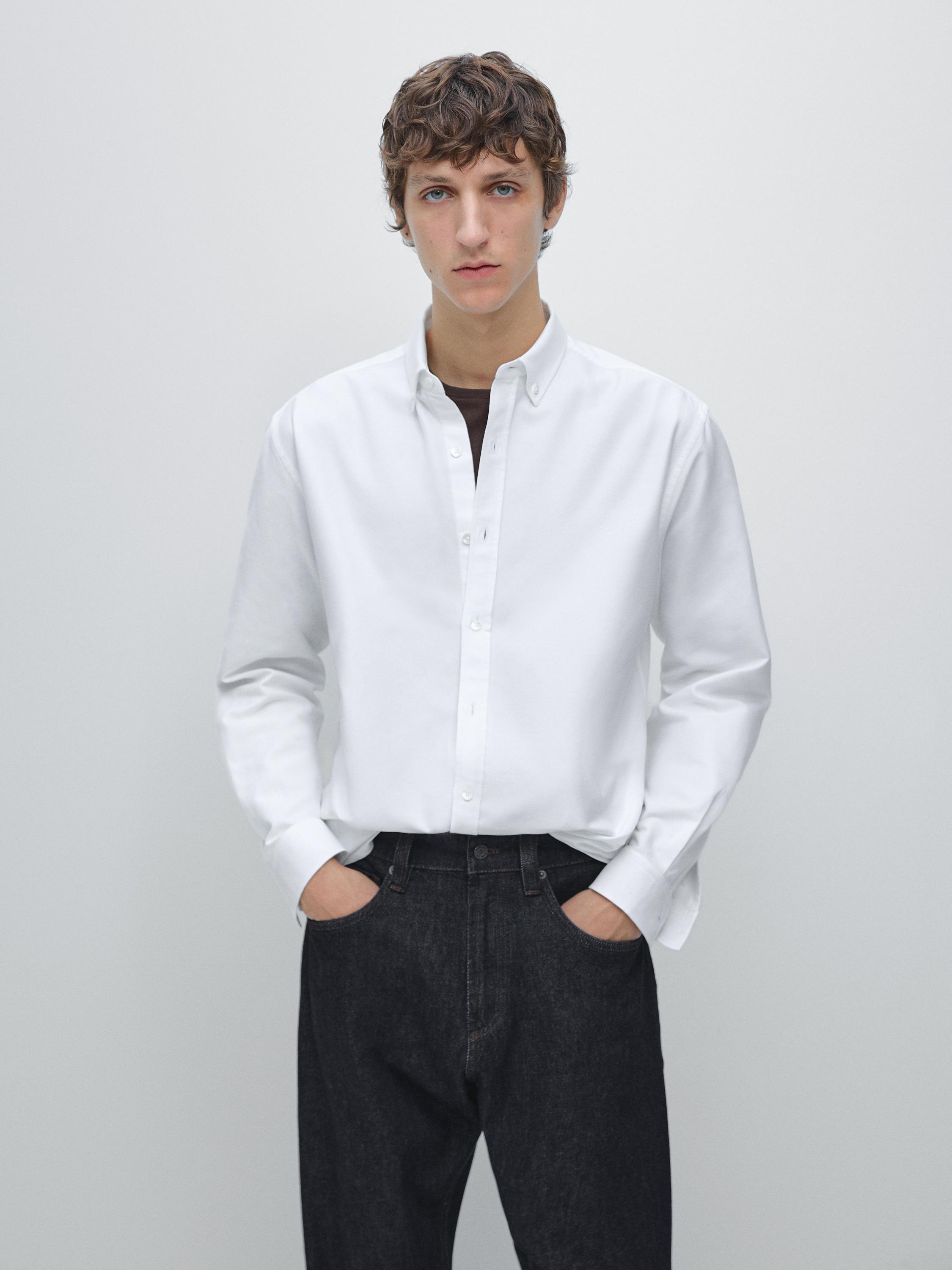 100% cotton regular fit Oxford shirt — WHITE