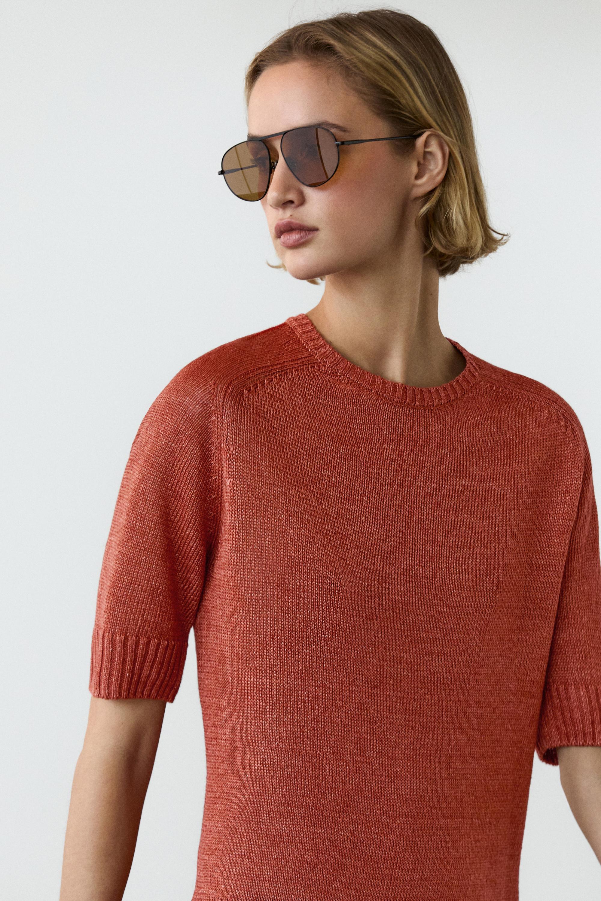 Pull en maille 100 % lin à manches courtes