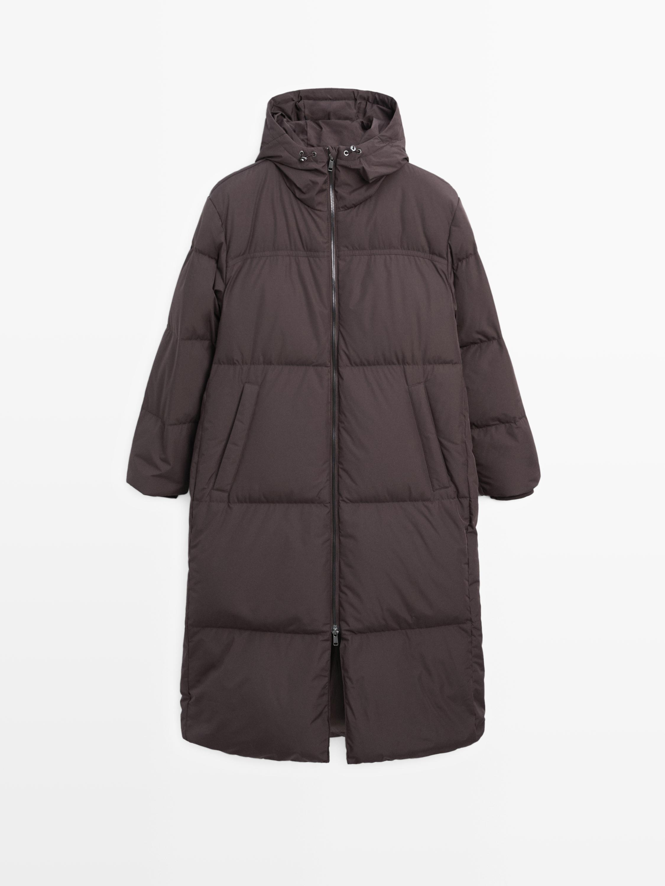 Veste longue matelassée à capuche déperlante