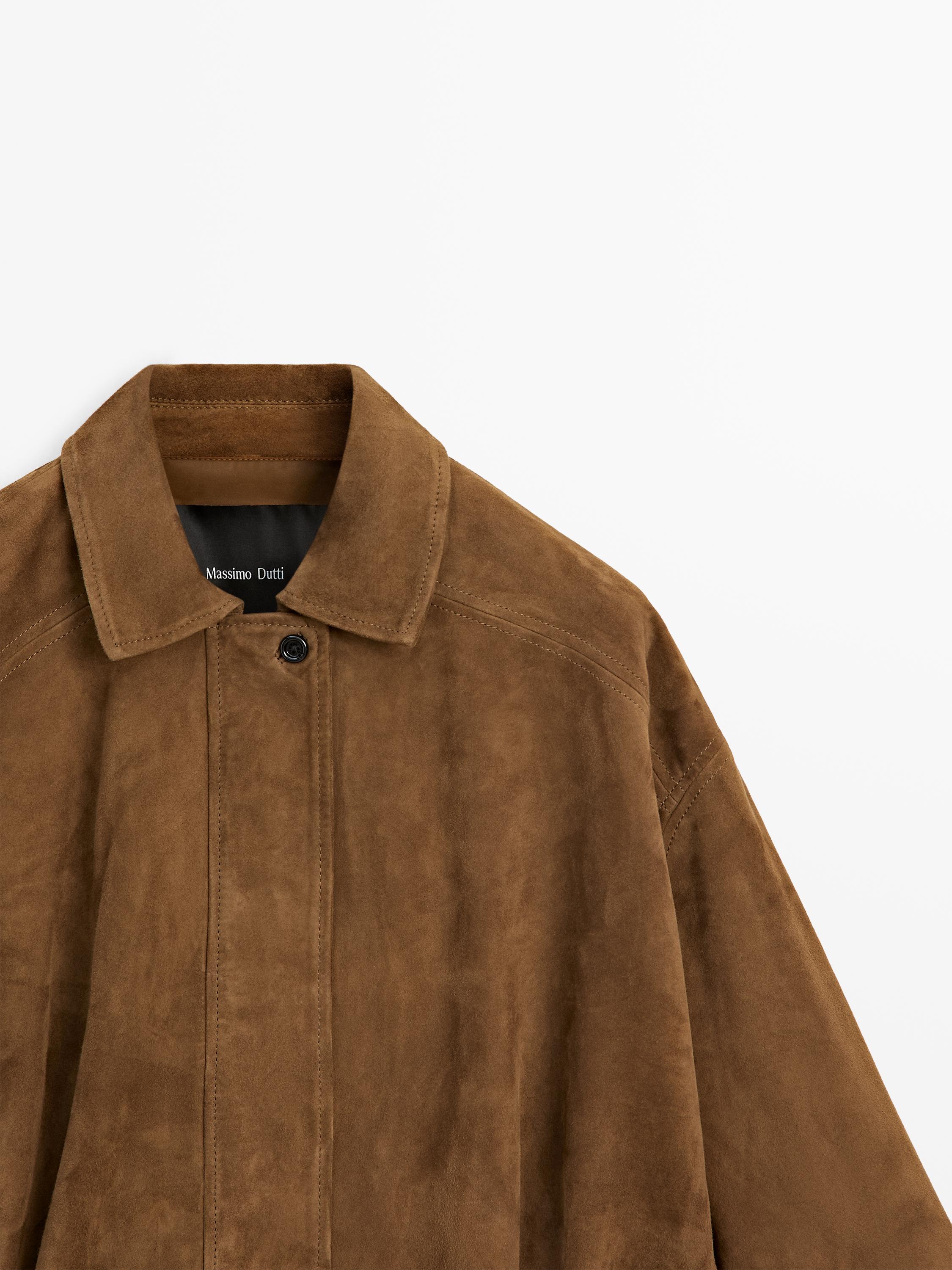 Short suede leather bomber jacket — BROWN