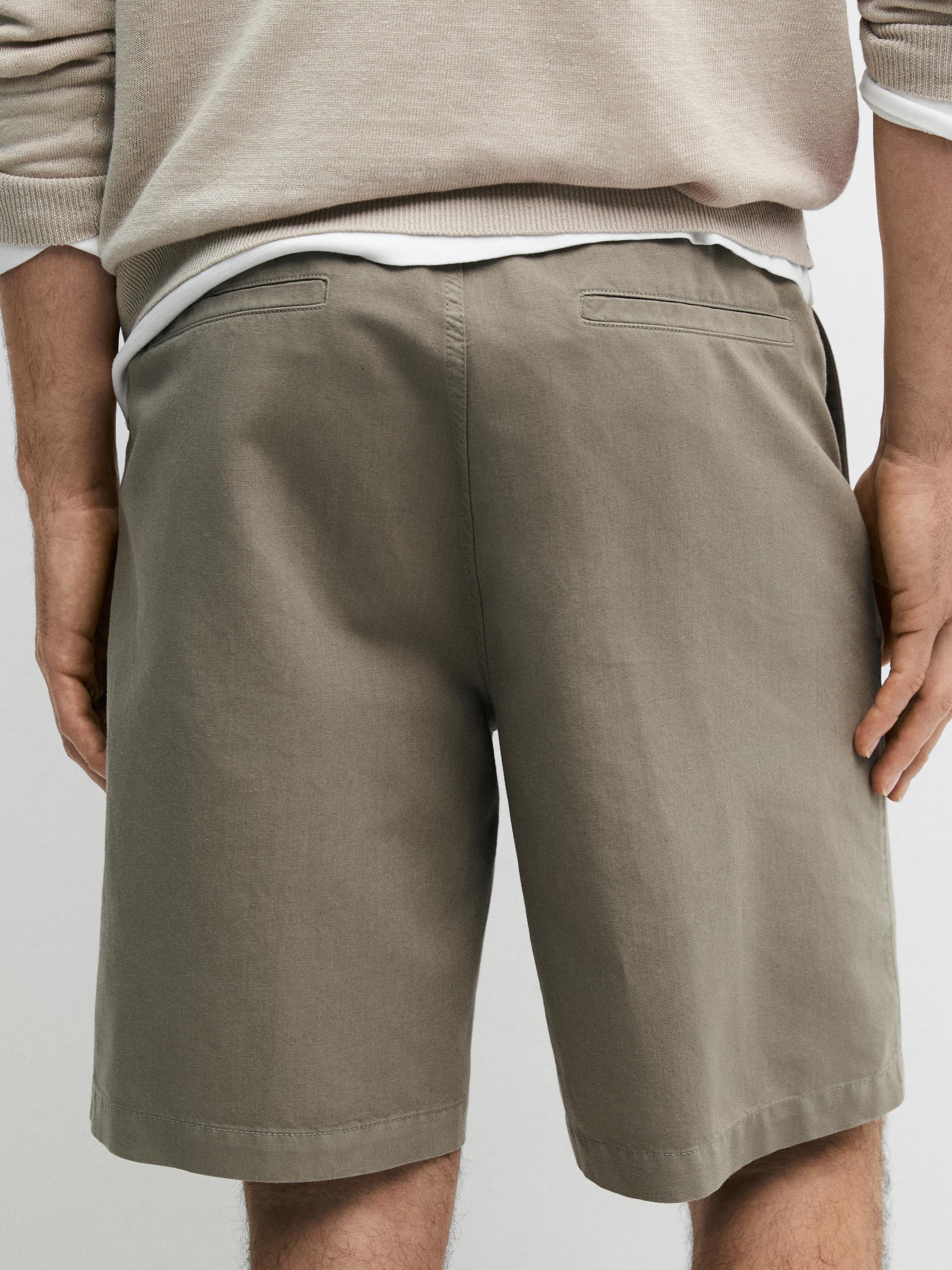 Linen blend Bermuda shorts — PALE KHAKI