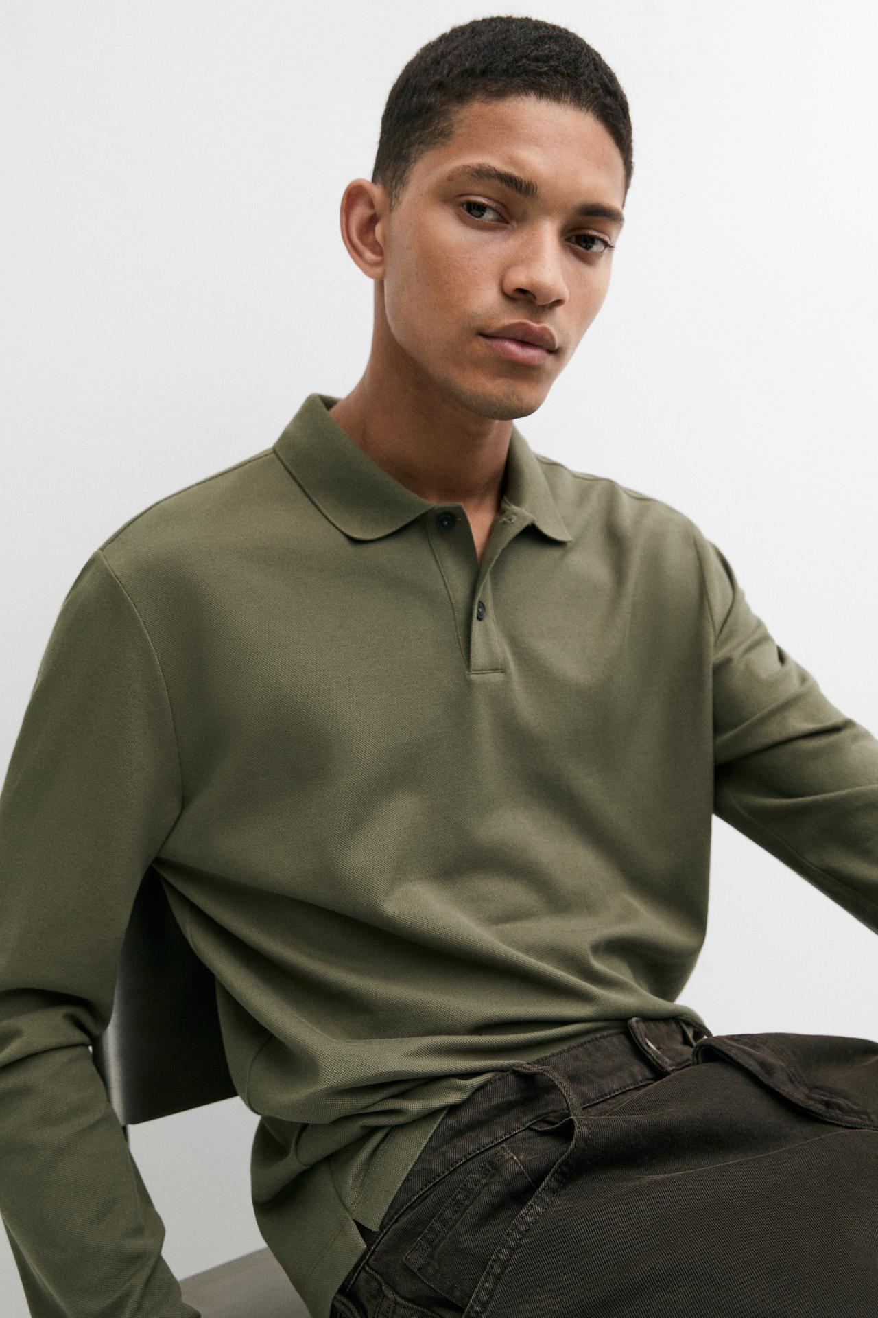 100% cotton micro-textured knit polo shirt — GREEN