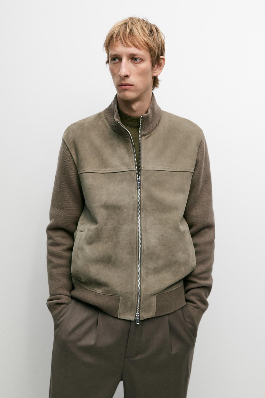 Mixed Suede and leather knit cardigan
