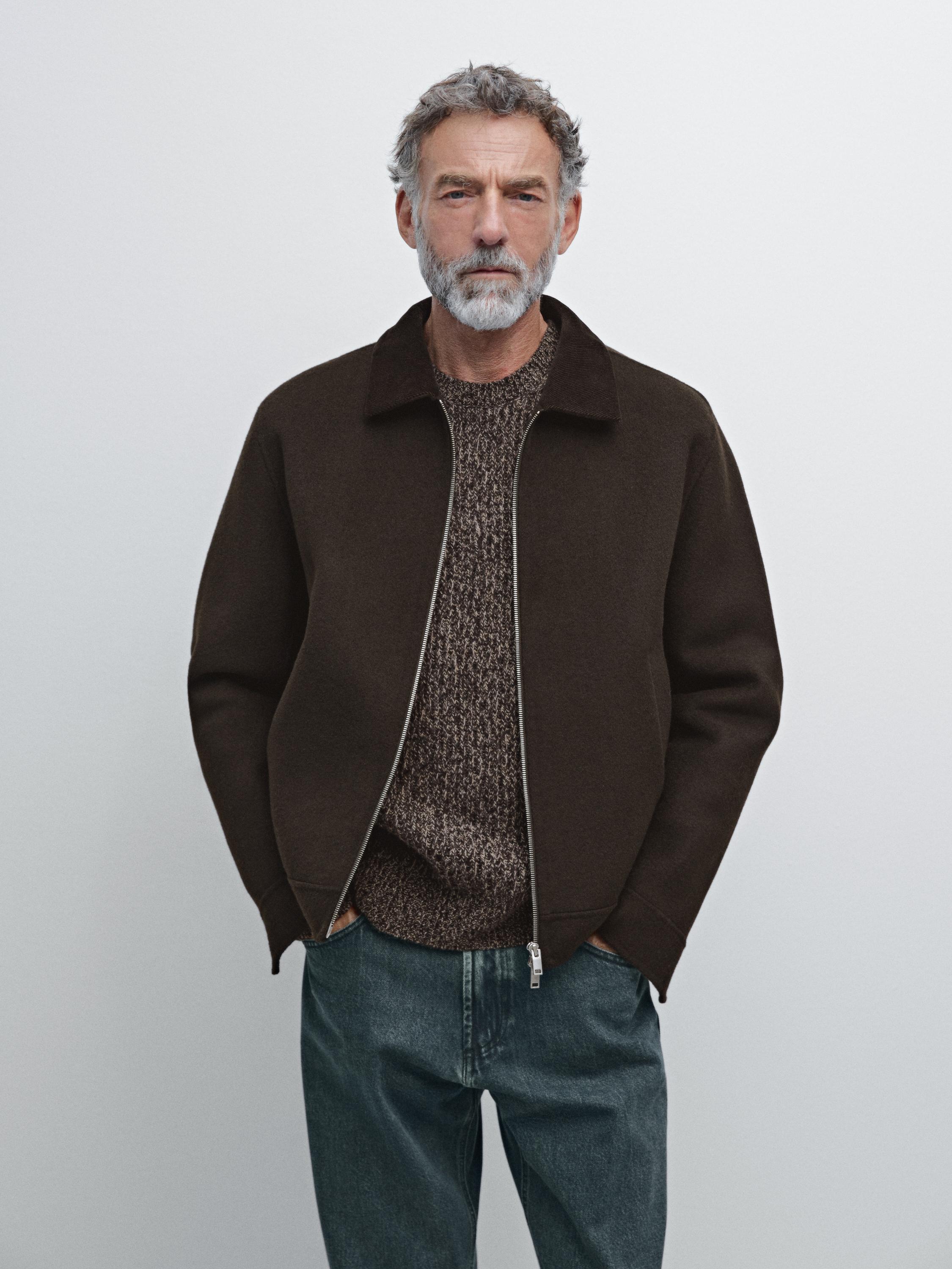 Blouson laine double col velours côtelé