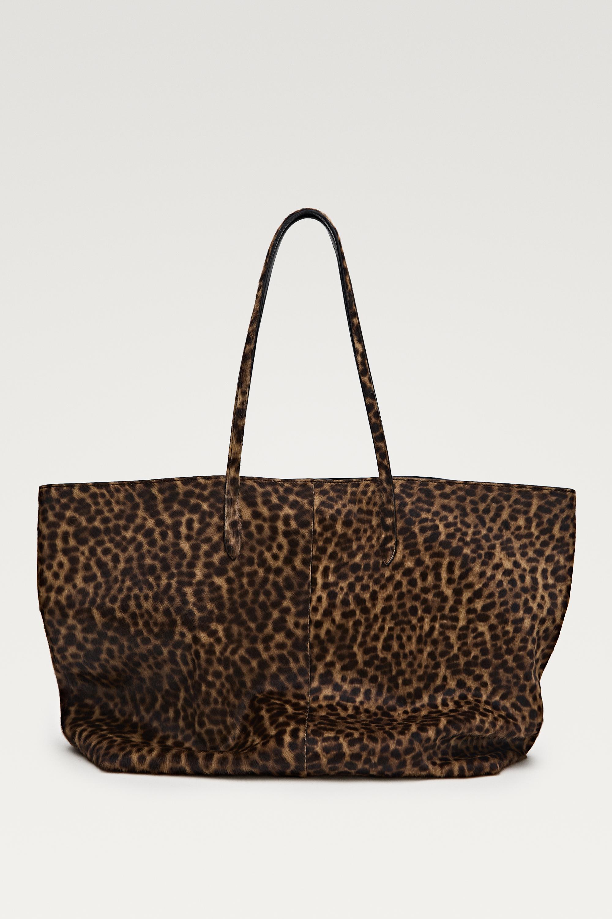Large fur leather tote bag — ECRU