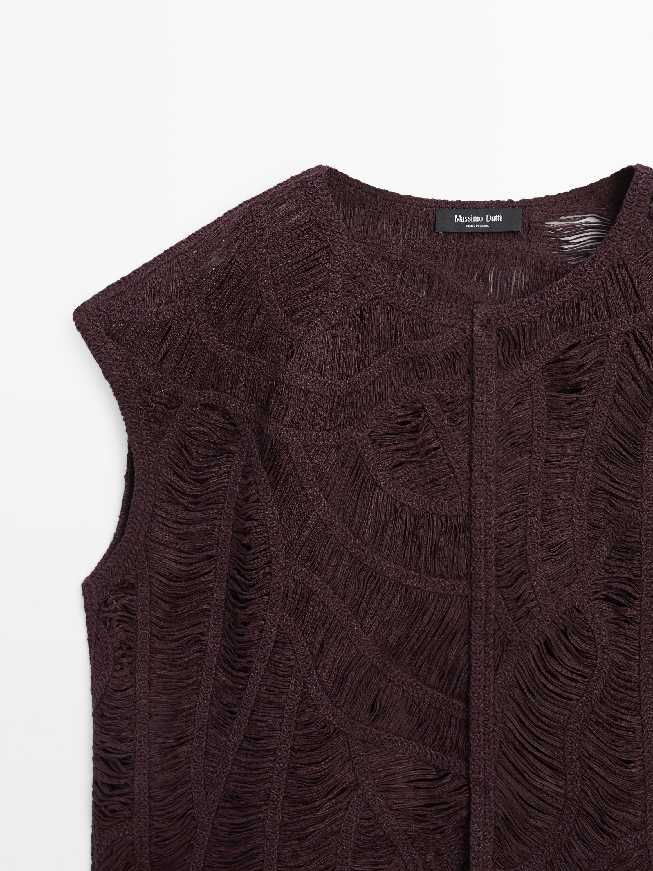 Crochet knit vest — AUBERGINE