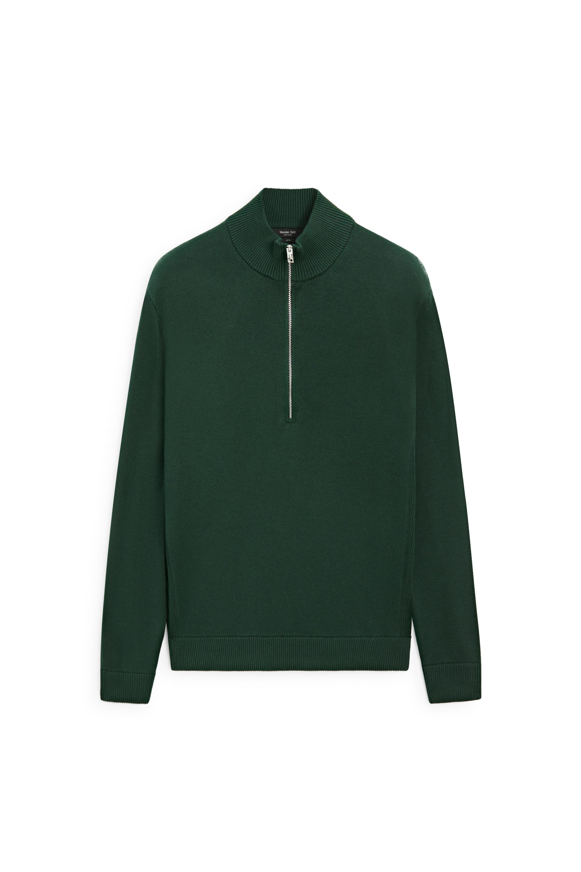 Mock neck zip knit sweater — KHAKI