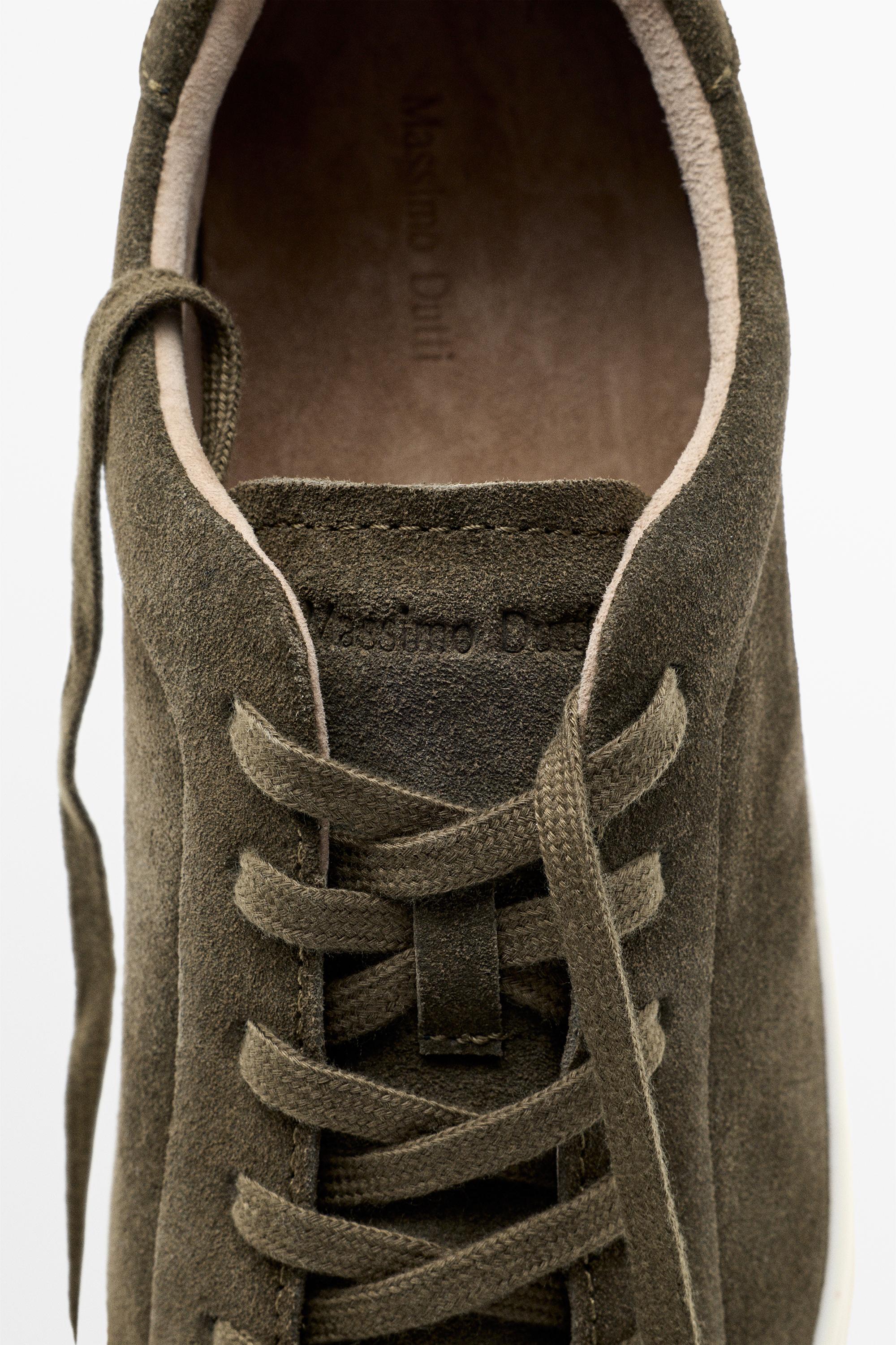 Leather trainers with lug sole — KHAKI