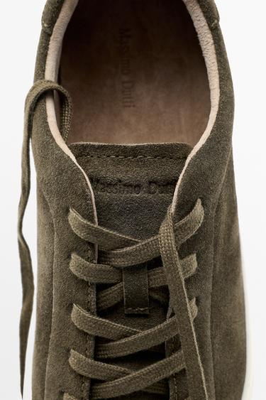 Leather trainers with lug sole — KHAKI 5