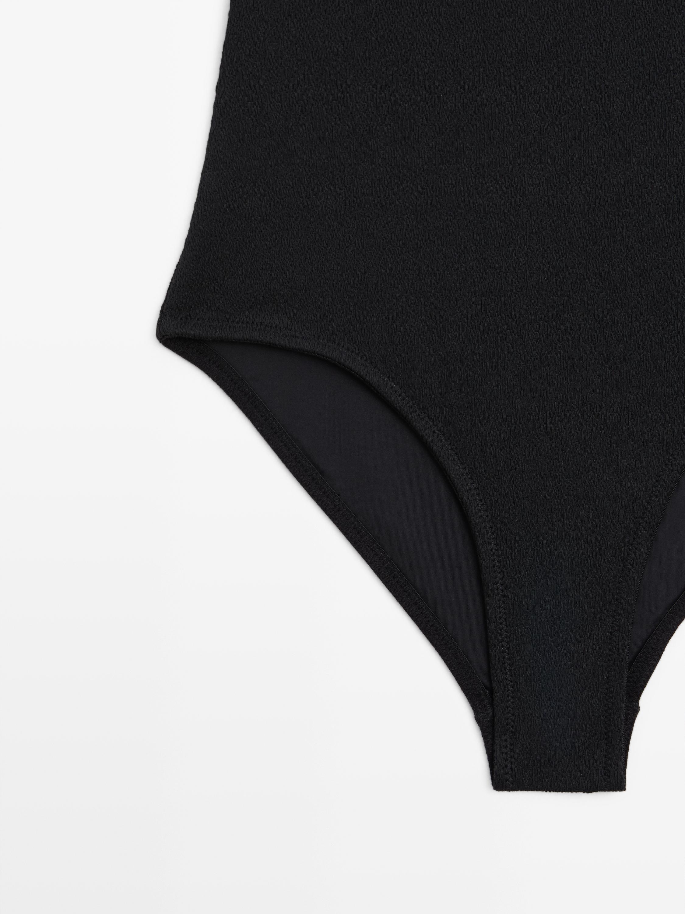 Textured halter swimsuit — BLACK