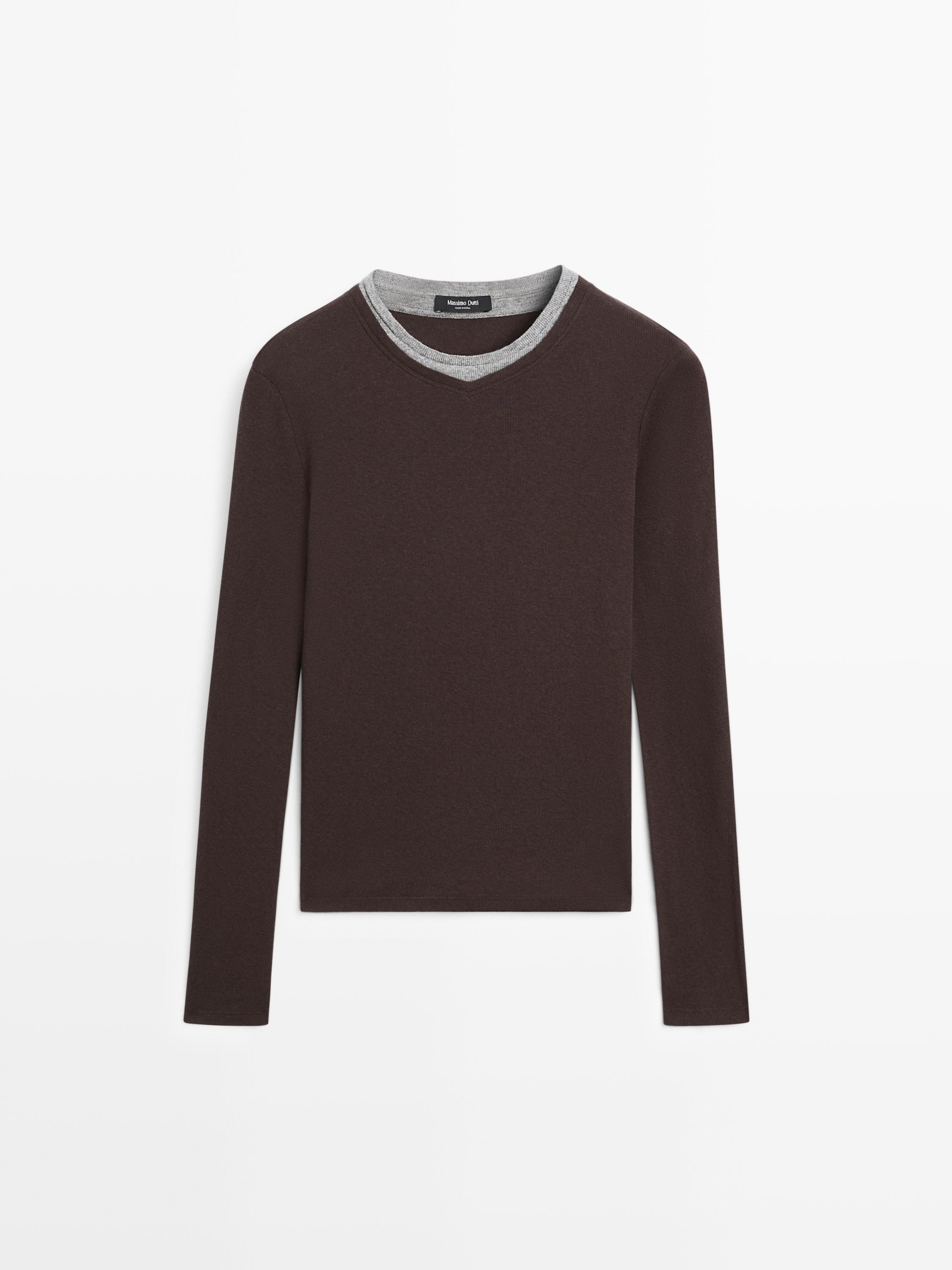 Double collar cotton blend T-shirt