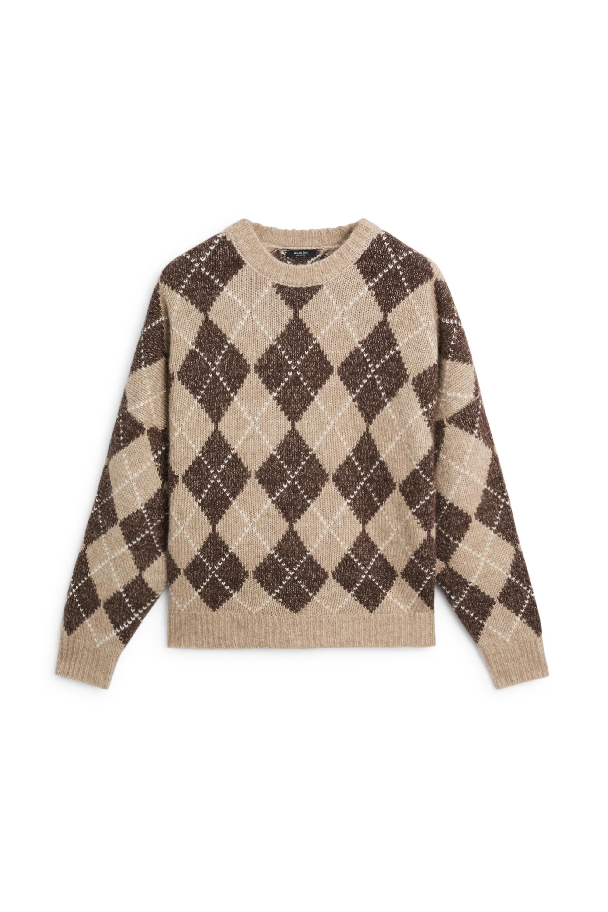 Argyle knit sweater with cashmere — BEIGE