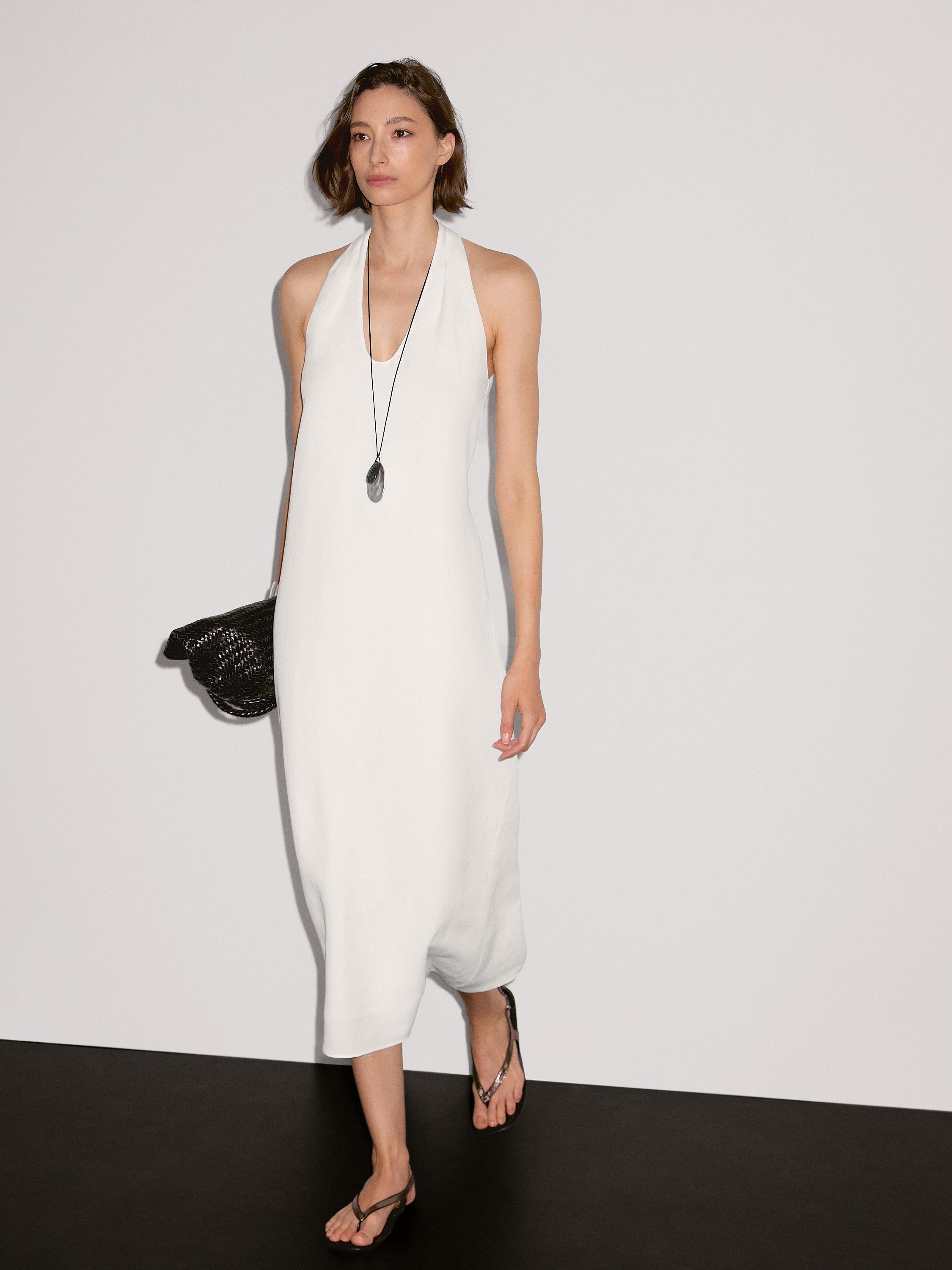 Long flounce V-neck dress