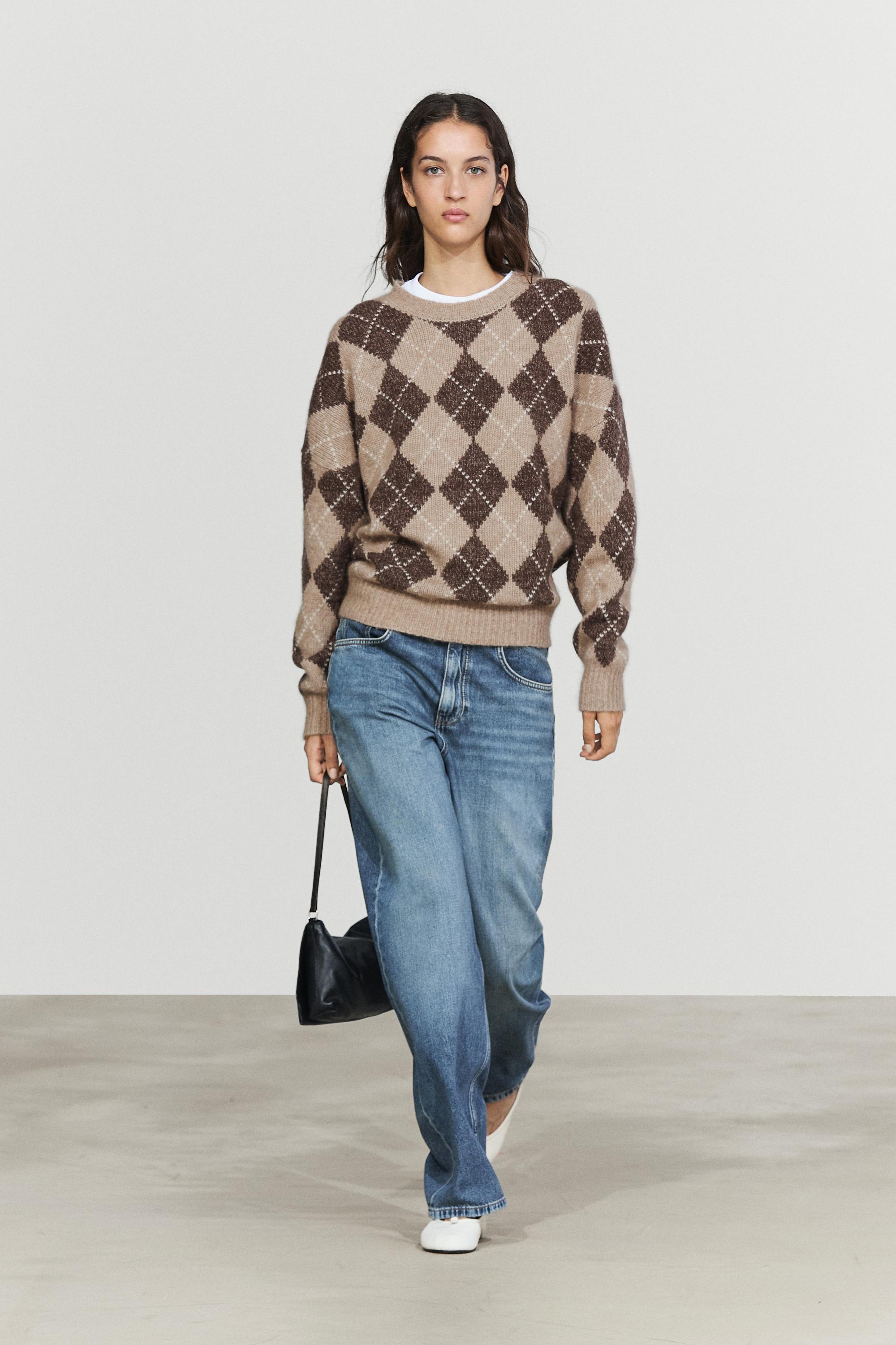 Strickpullover mit Rautenmuster und Kaschmir