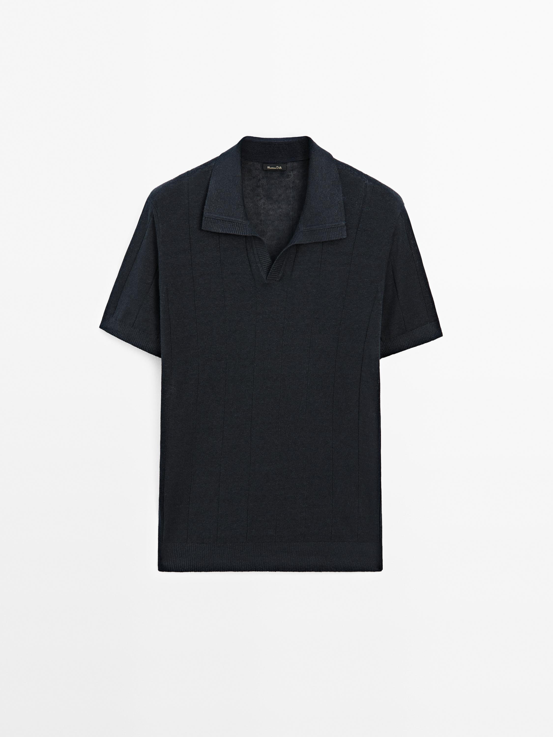 Knitted sweater linen polo neck