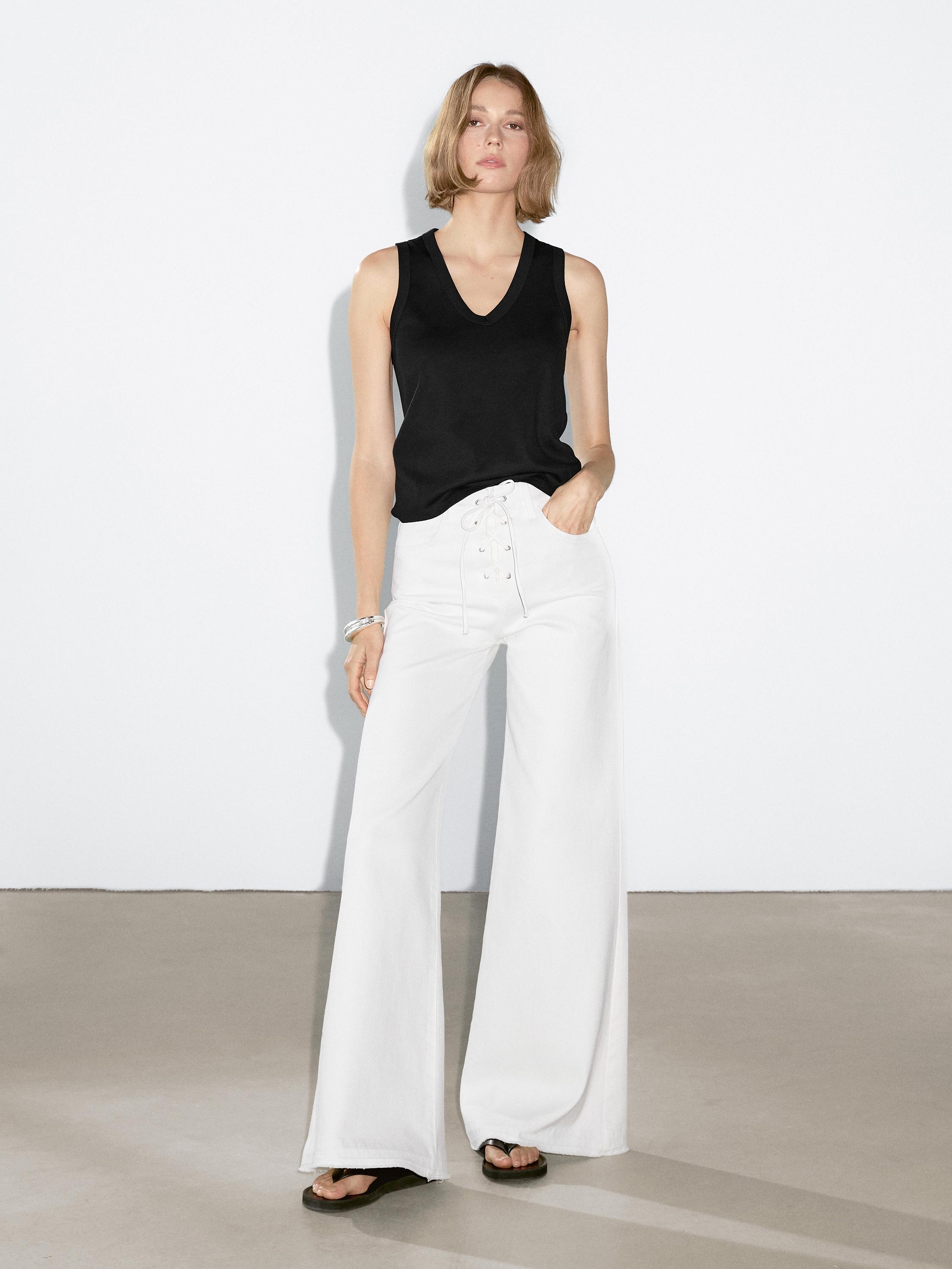 Mercerised cotton V-neck T-shirt