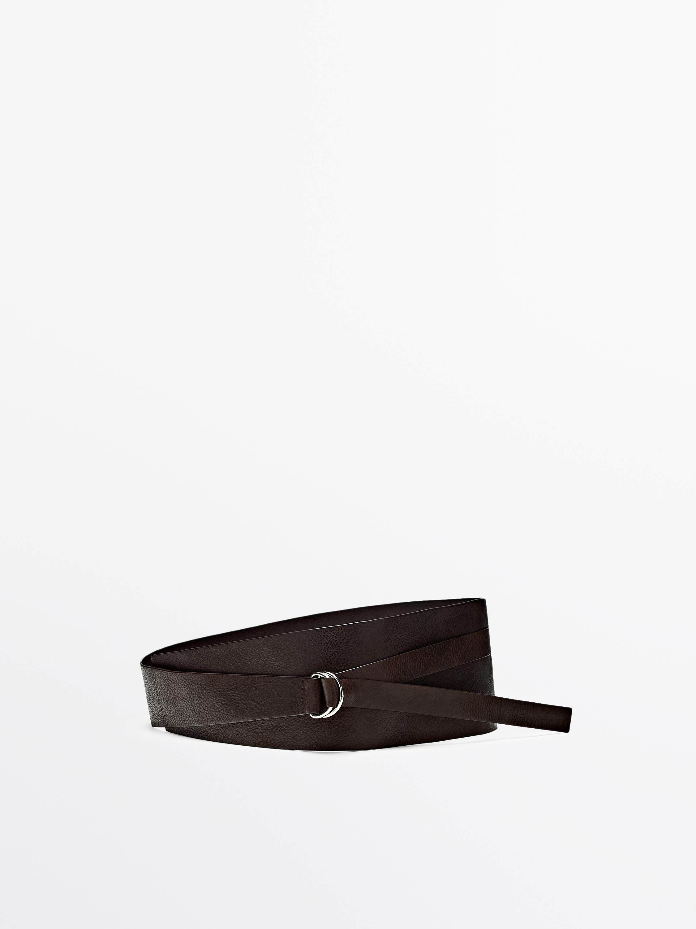 Nappa leather obi belt with buckle detail