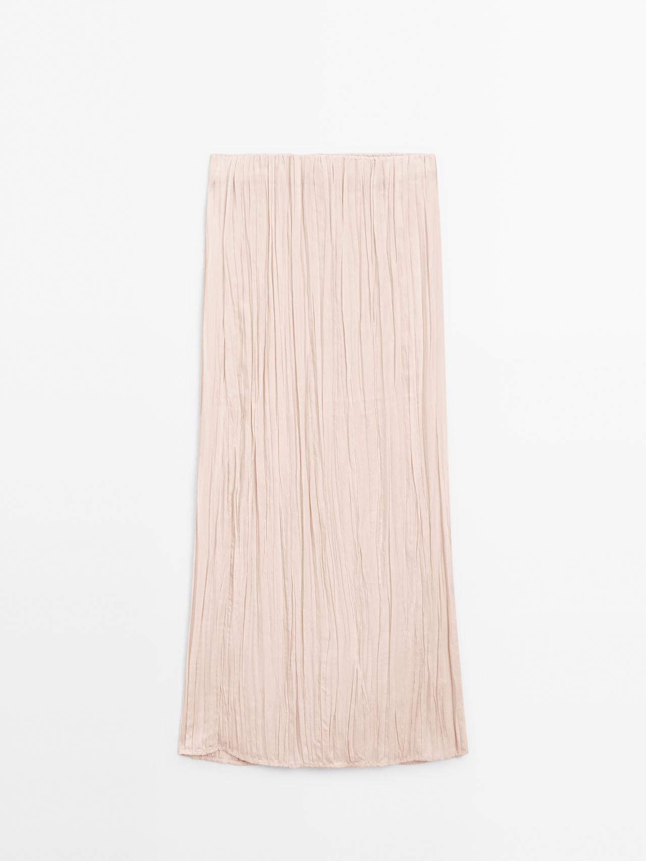 Massimo Dutti - Dame - Plisseret Midinederdel Med Blødt Fald - Råhvid - Xs