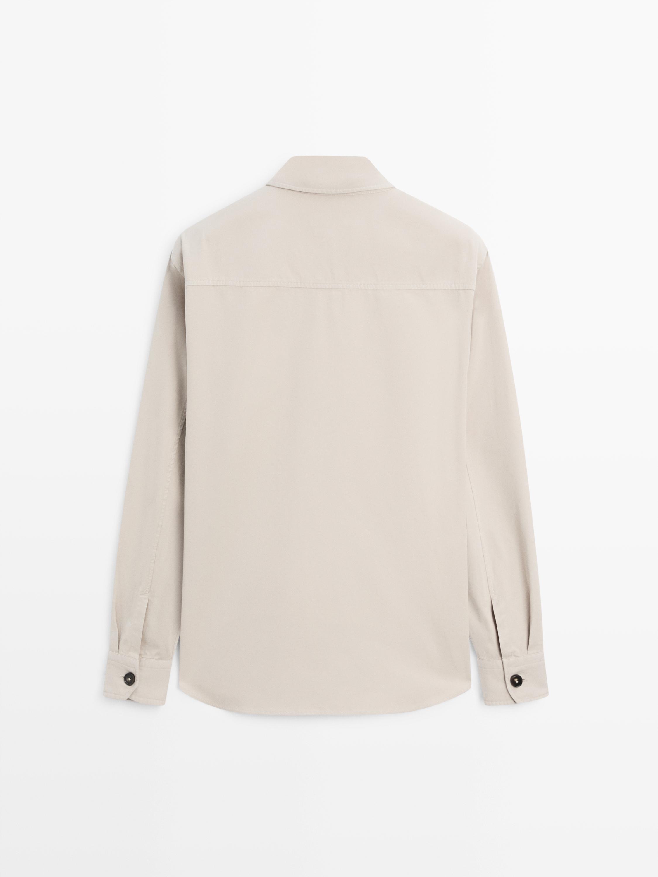 Cotton overshirt with pocket details — BEIGE