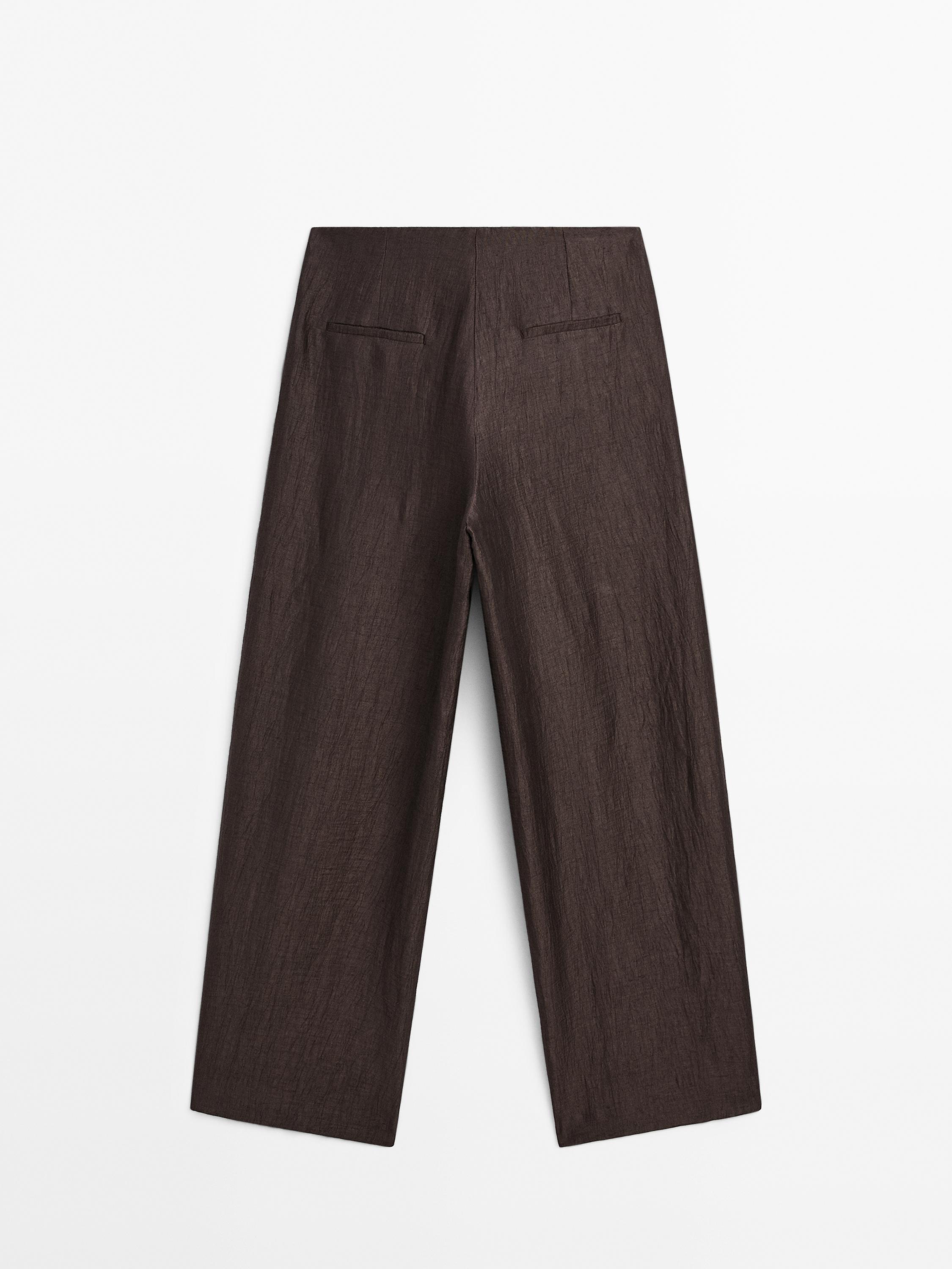 Flowing linen blend trousers with darts