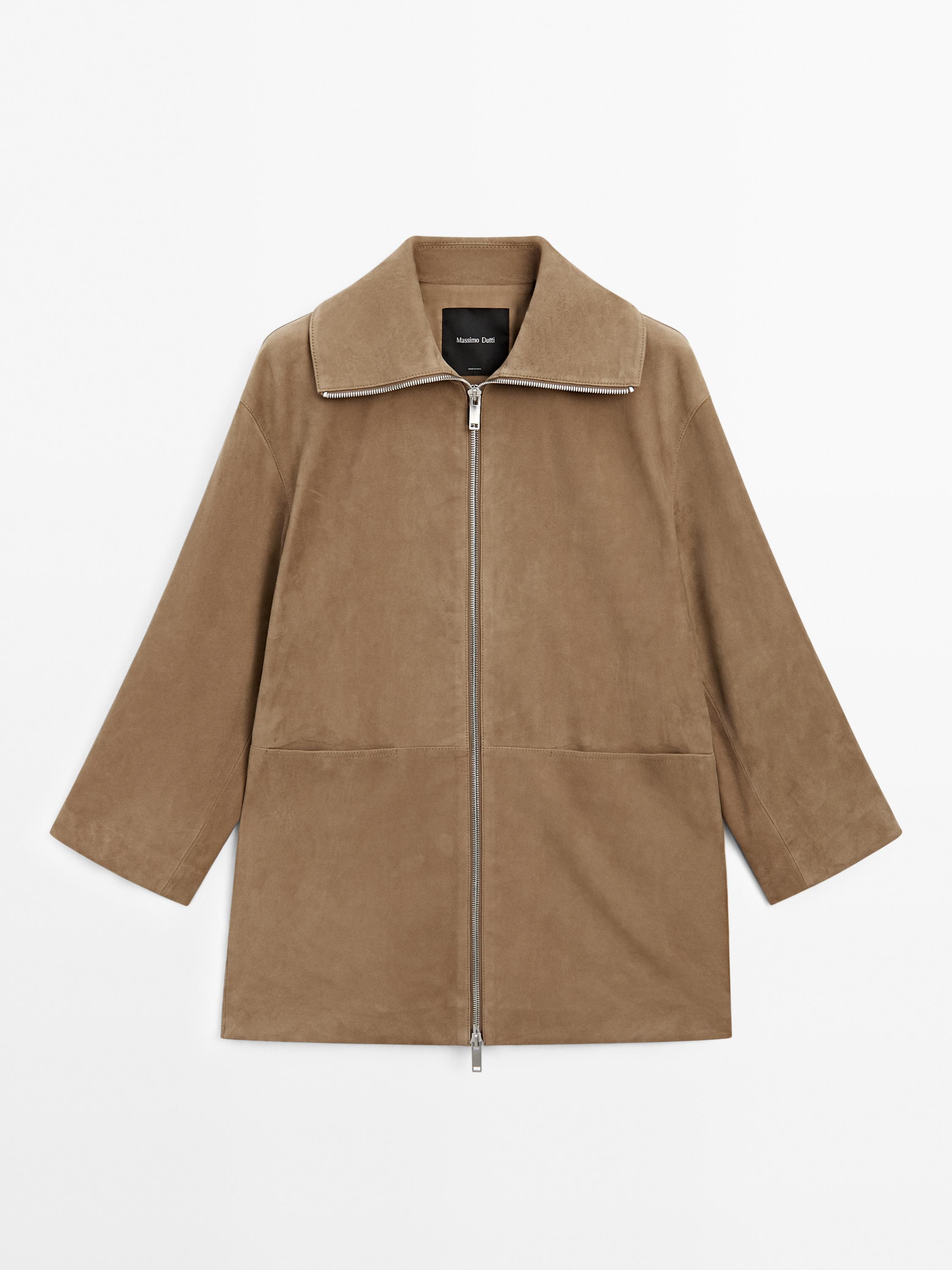 Manteau mi-long en cuir effet daim