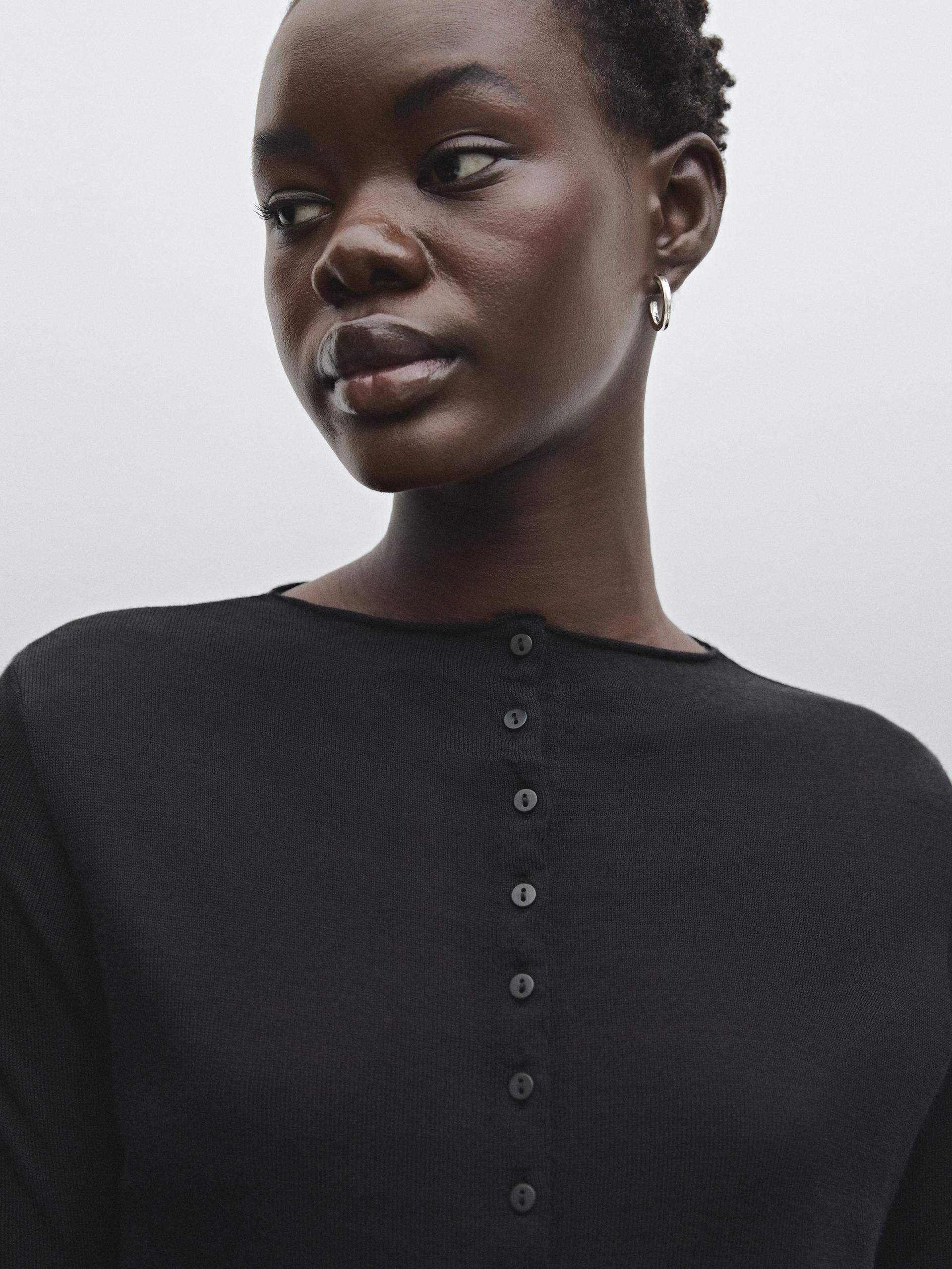 Cardigan Court En Laine Mélangée - Noir - L - Massimo Dutti - Femme