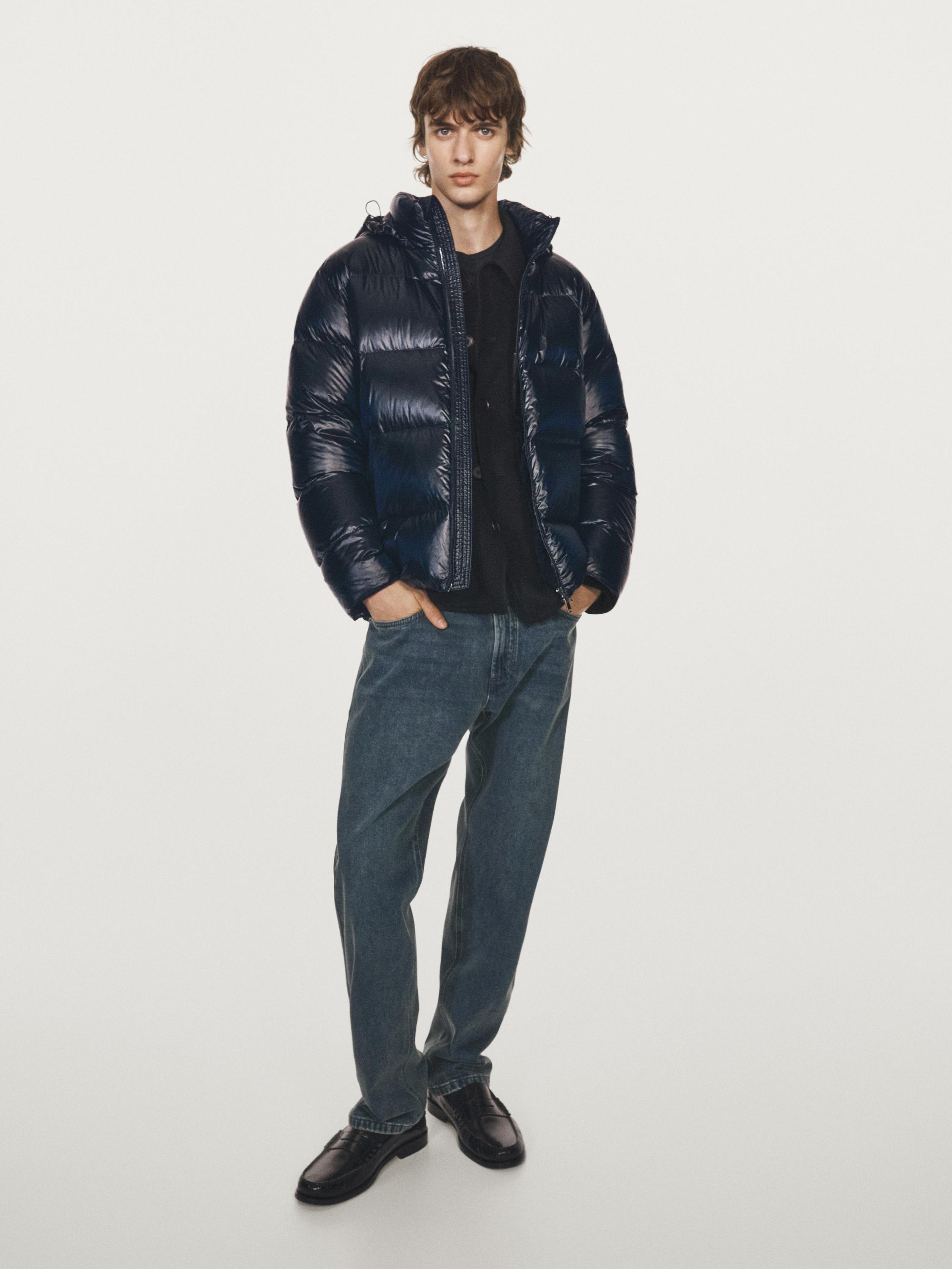 Water-repellent satin puffer jacket