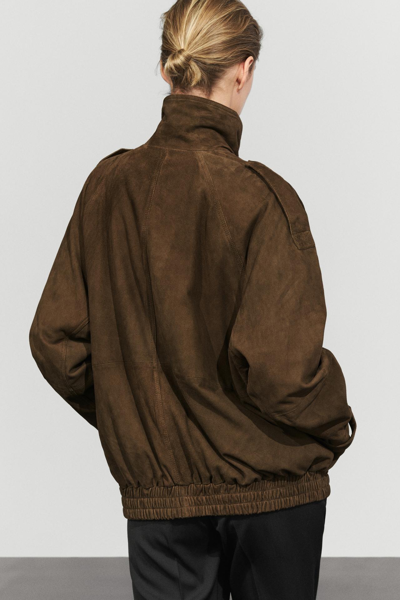 High collar suede bomber jacket — Green